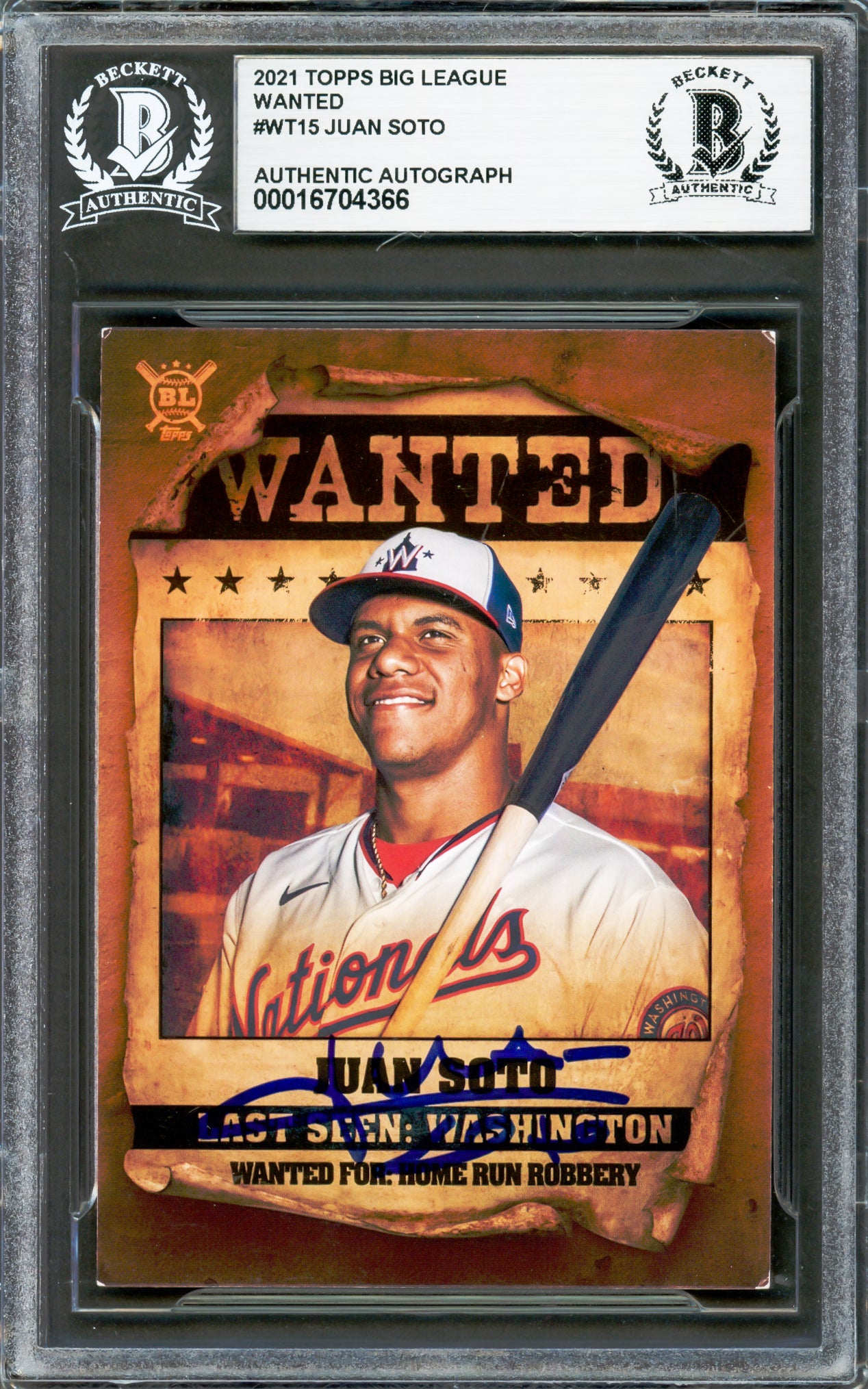 Juan Soto Autographed 2021 Topps Big League Wanted Card #WT15 New York Mets Beckett BAS #16704366