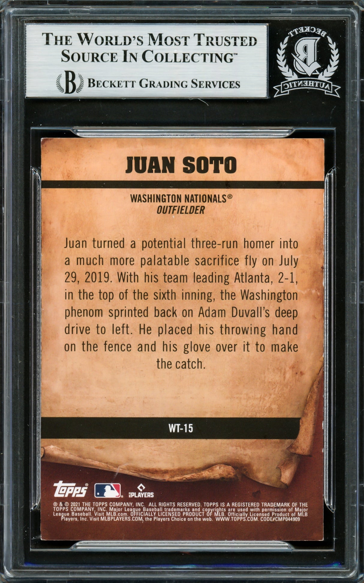 Juan Soto Autographed 2021 Topps Big League Wanted Card #WT15 New York Mets Beckett BAS #16704366