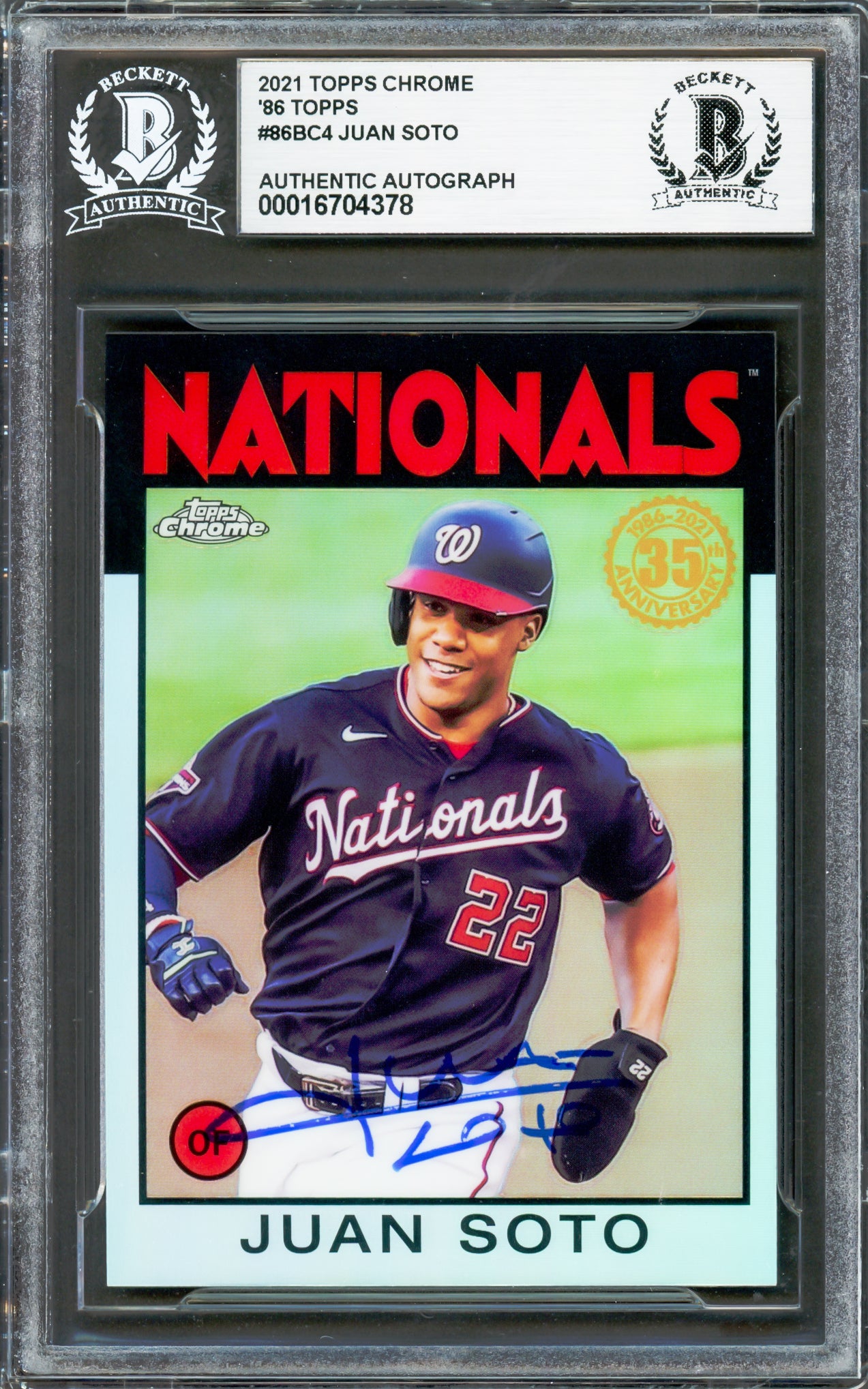 Juan Soto Autographed 2021 Topps Chrome 35th Anniversary Card #86BC-4 New York Mets Beckett BAS #16704378