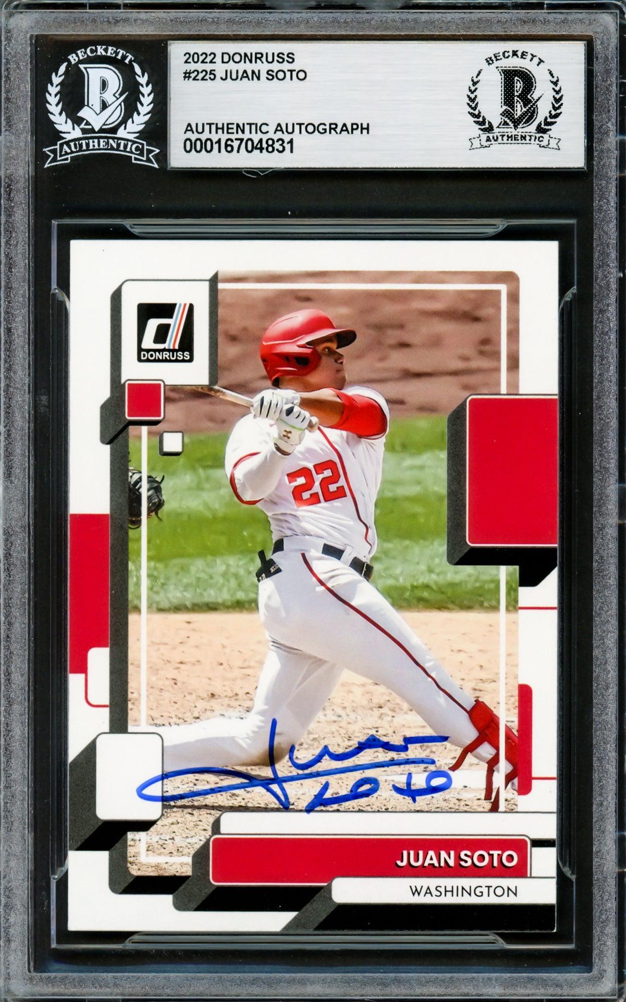 Juan Soto Autographed 2022 Donruss Card #225 New York Mets Beckett BAS #16704831