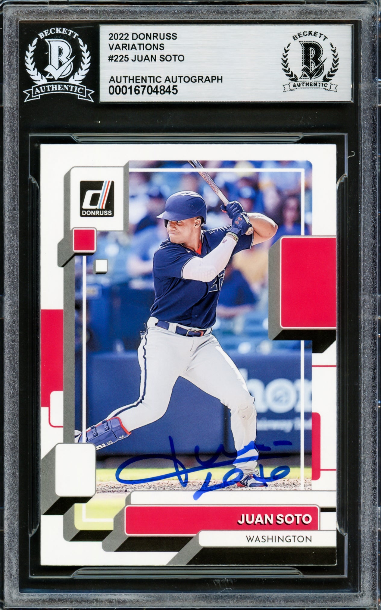 Juan Soto Autographed 2022 Donruss Variations Card #225 New York Mets Beckett BAS #16704845