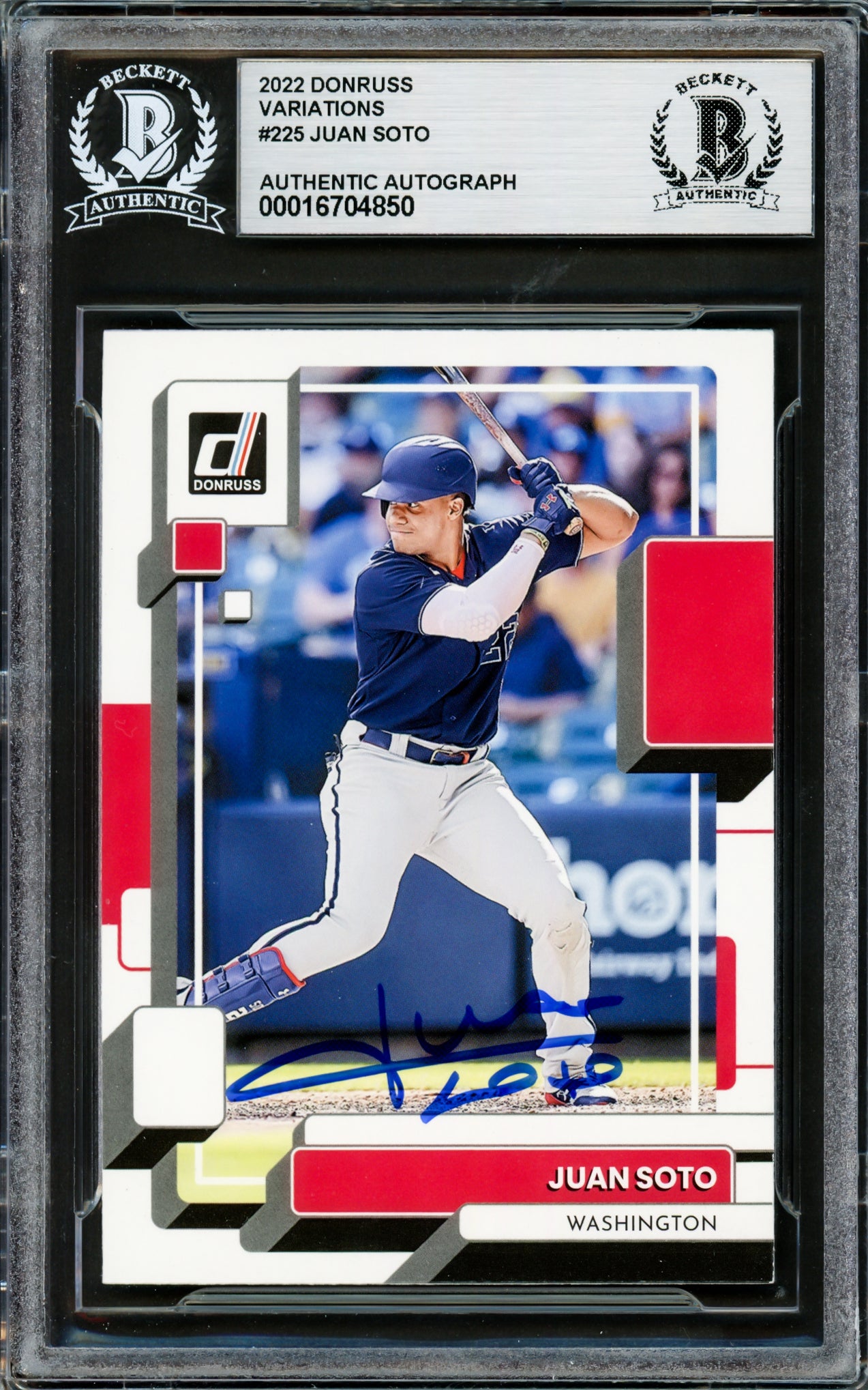 Juan Soto Autographed 2022 Donruss Variations Card #225 New York Mets Beckett BAS #16704850