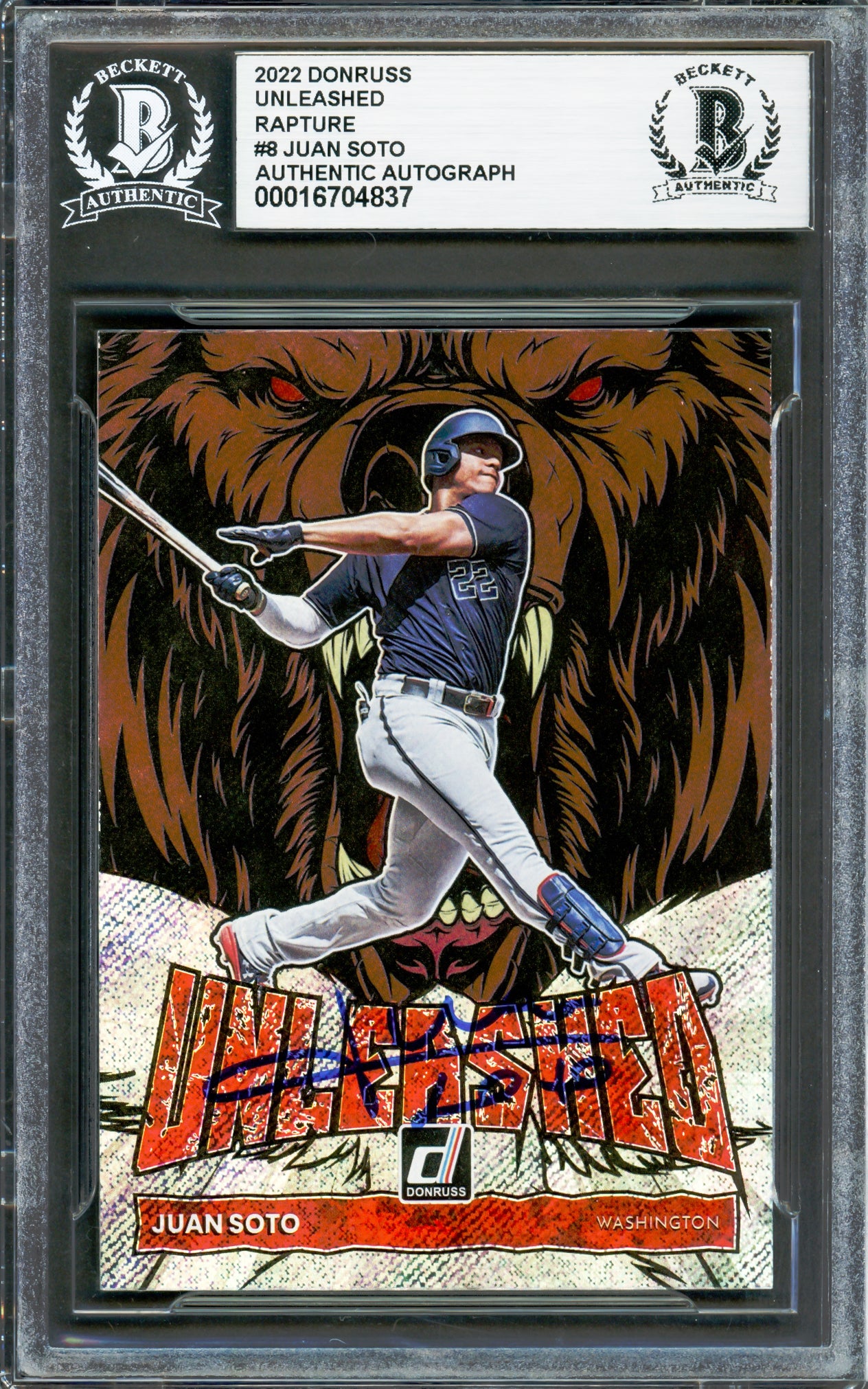 Juan Soto Autographed 2022 Donruss Unleashed Rapture Card #UL8 New York Mets Beckett BAS #16704837