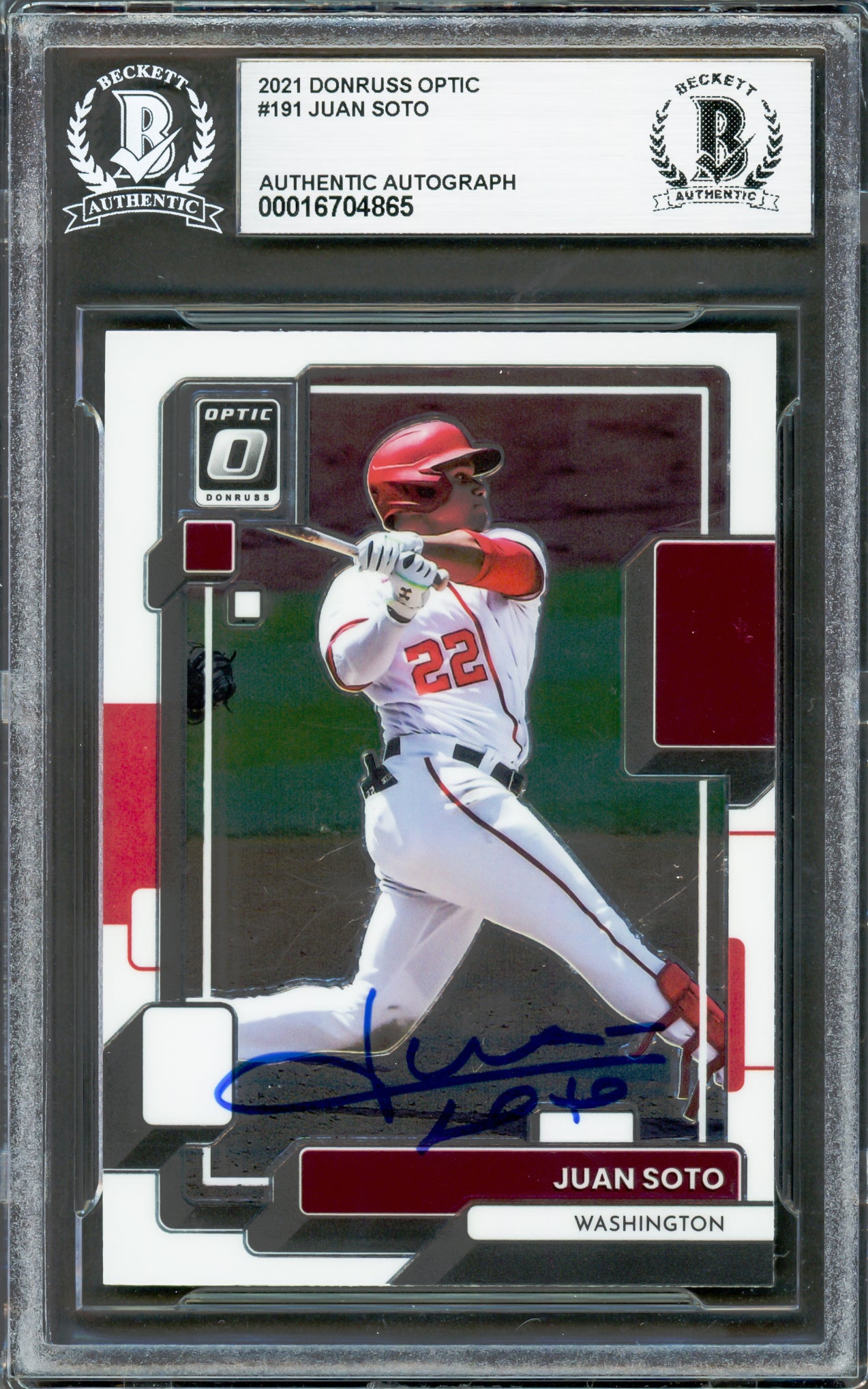 Juan Soto Autographed 2021 Donruss Optic Card #191 New York Mets Beckett BAS #16704865