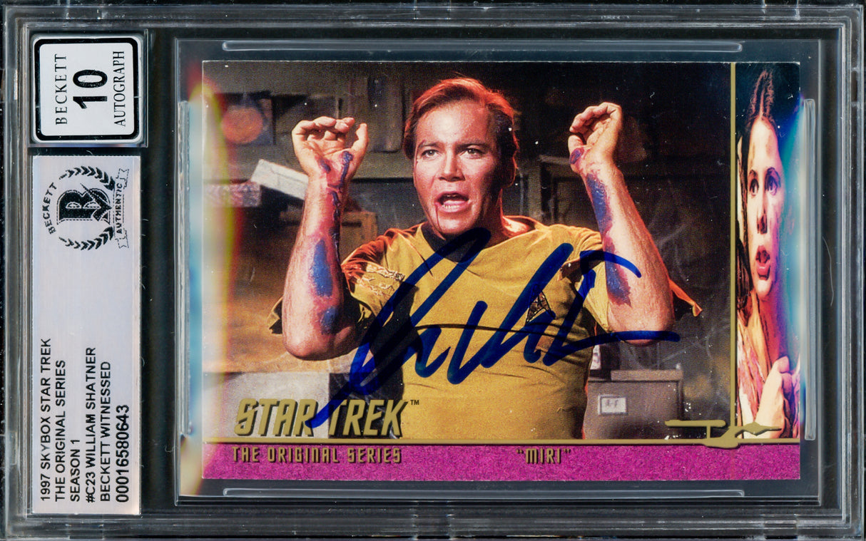 William Shatner Autographed 1997 Fleer Skybox Card #C23 Star Trek Captain Kirk Auto Grade Gem Mint 10 The Original Series Season 1 Beckett BAS #16580643