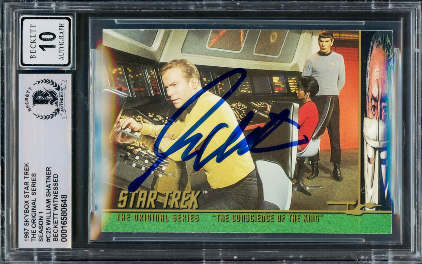 William Shatner Autographed 1997 Fleer Skybox Card #C25 Star Trek Captain Kirk Auto Grade Gem Mint 10 The Original Series Season 1 Beckett BAS #16580648