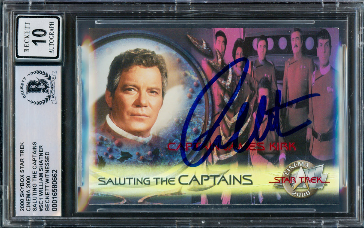 William Shatner Autographed 2000 Fleer Skybox Cinema 2000 Card #SC1 Star Trek Captain Kirk Auto Grade Gem Mint 10 Beckett BAS #16580662