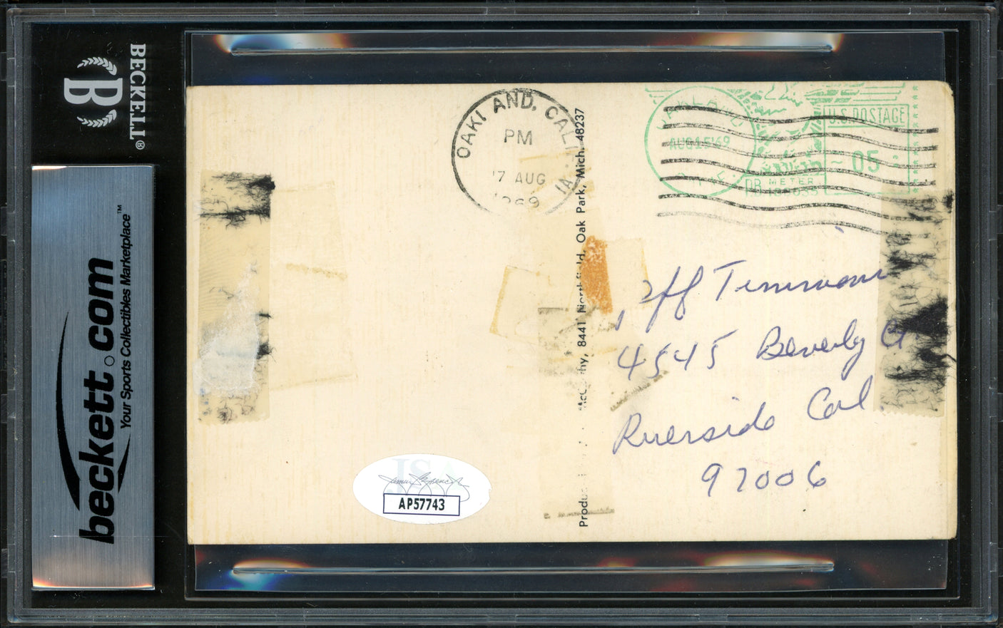 Reggie Jackson Autographed 1969 Postcard Oakland A's Vintage Rookie Era Signature Beckett BAS #16714795