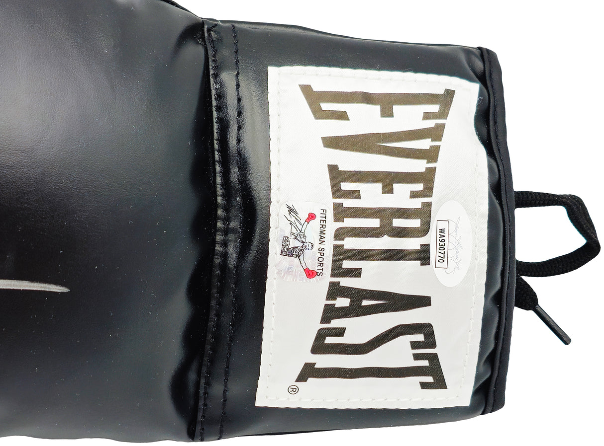 Mike Tyson Autographed Black Everlast Boxing Glove (Left Handed LH, Silver) JSA Stock #228078