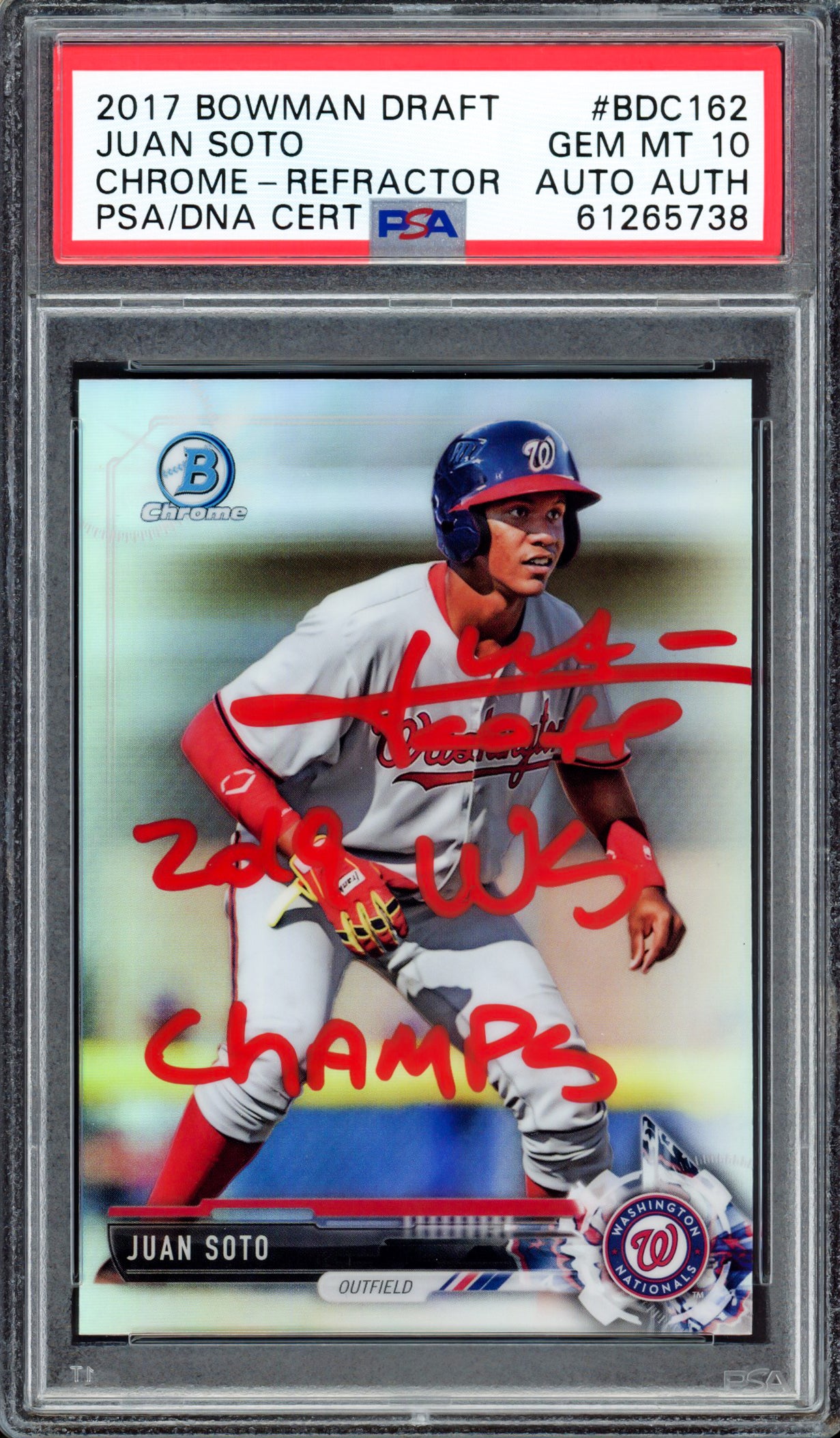 Juan Soto Autographed 2017 Bowman Draft Chrome Refractor Rookie Card #BDC162 New York Mets PSA 10 "2019 WS Champs" PSA/DNA #61265738