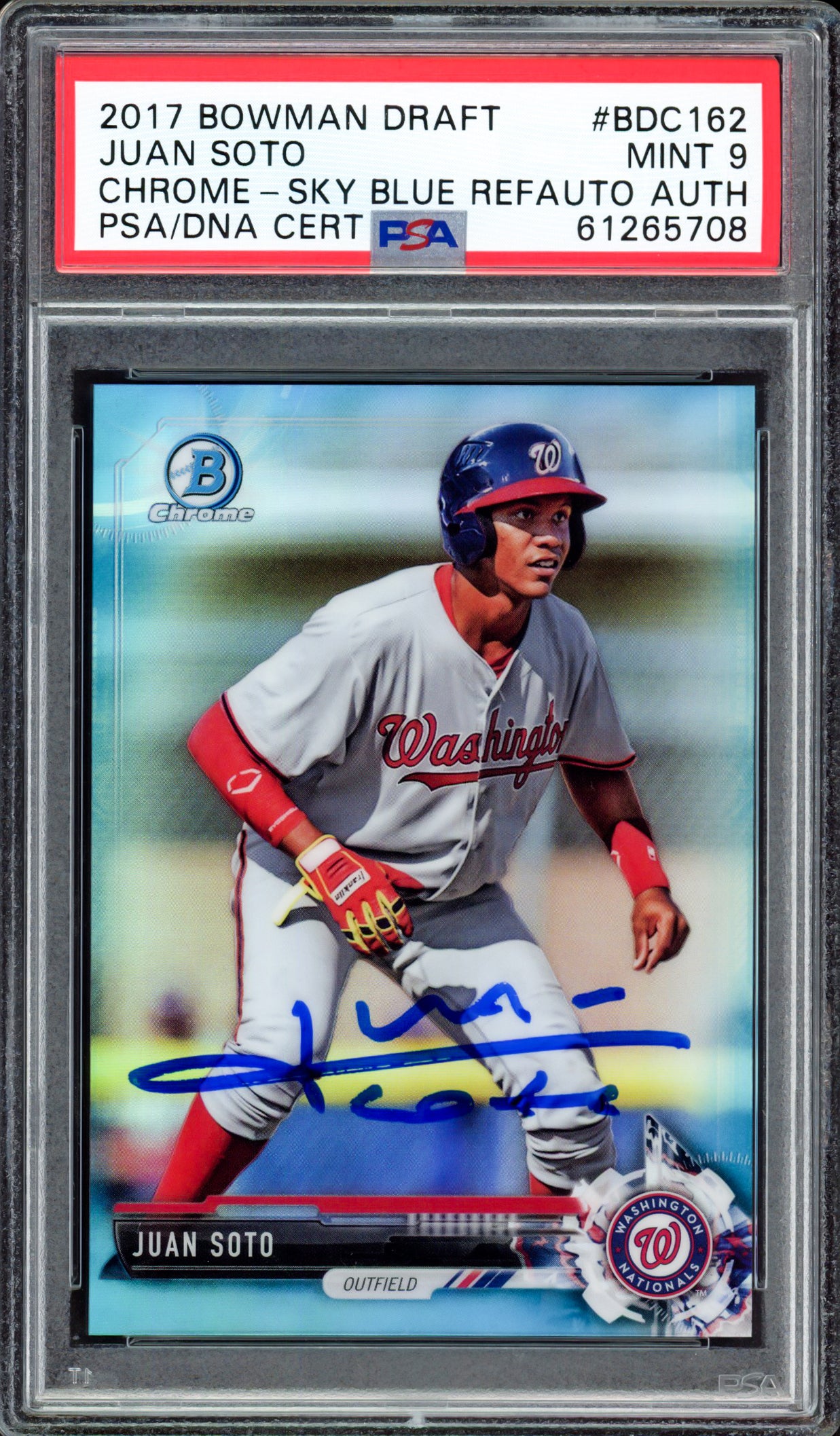 Juan Soto Autographed 2017 Bowman Draft Chrome Sky Blue Refractor Rookie Card #BDC162 New York Mets PSA 9 #238/399 PSA/DNA #61265708