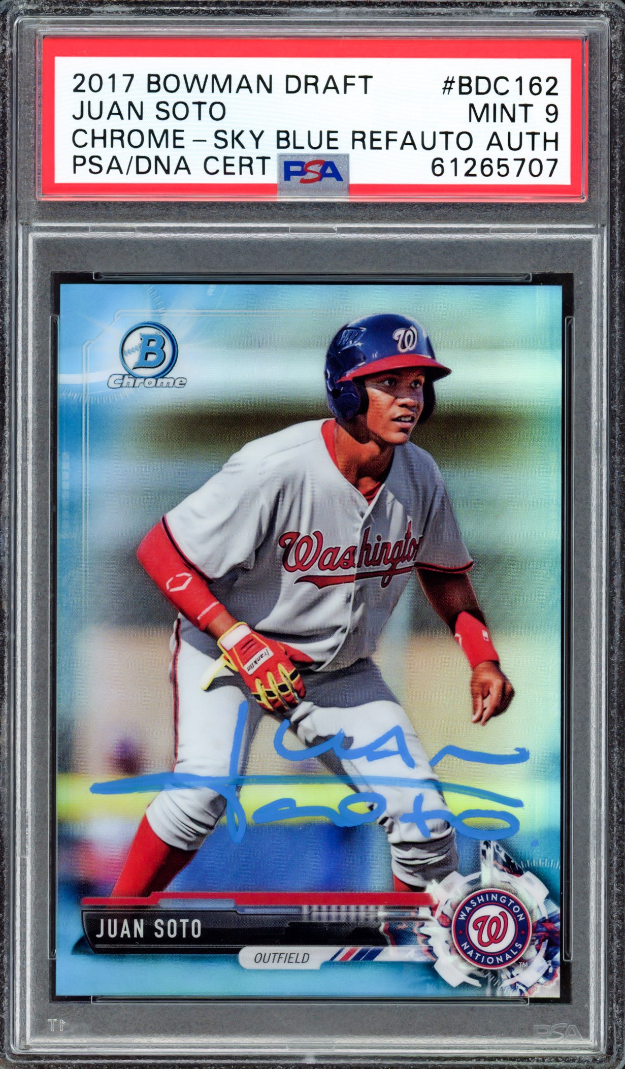 Juan Soto Autographed 2017 Bowman Draft Chrome Sky Blue Refractor Rookie Card #BDC162 New York Mets PSA 9 #288/399 PSA/DNA #61265707