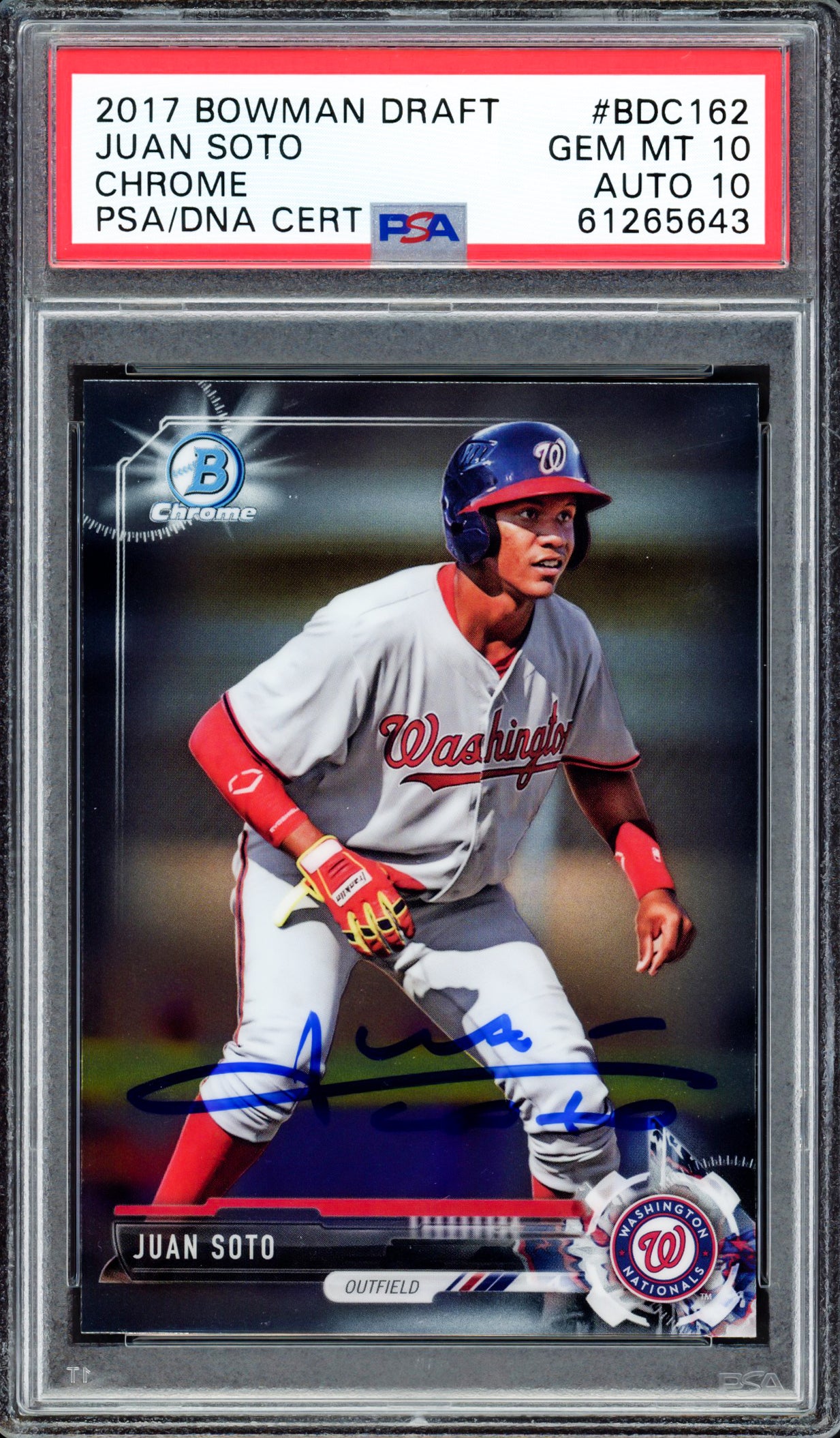 Juan Soto Autographed 2017 Bowman Draft Chrome Rookie Card #BDC162 New York Mets PSA 10 Auto Grade Gem Mint 10 PSA/DNA #61265643