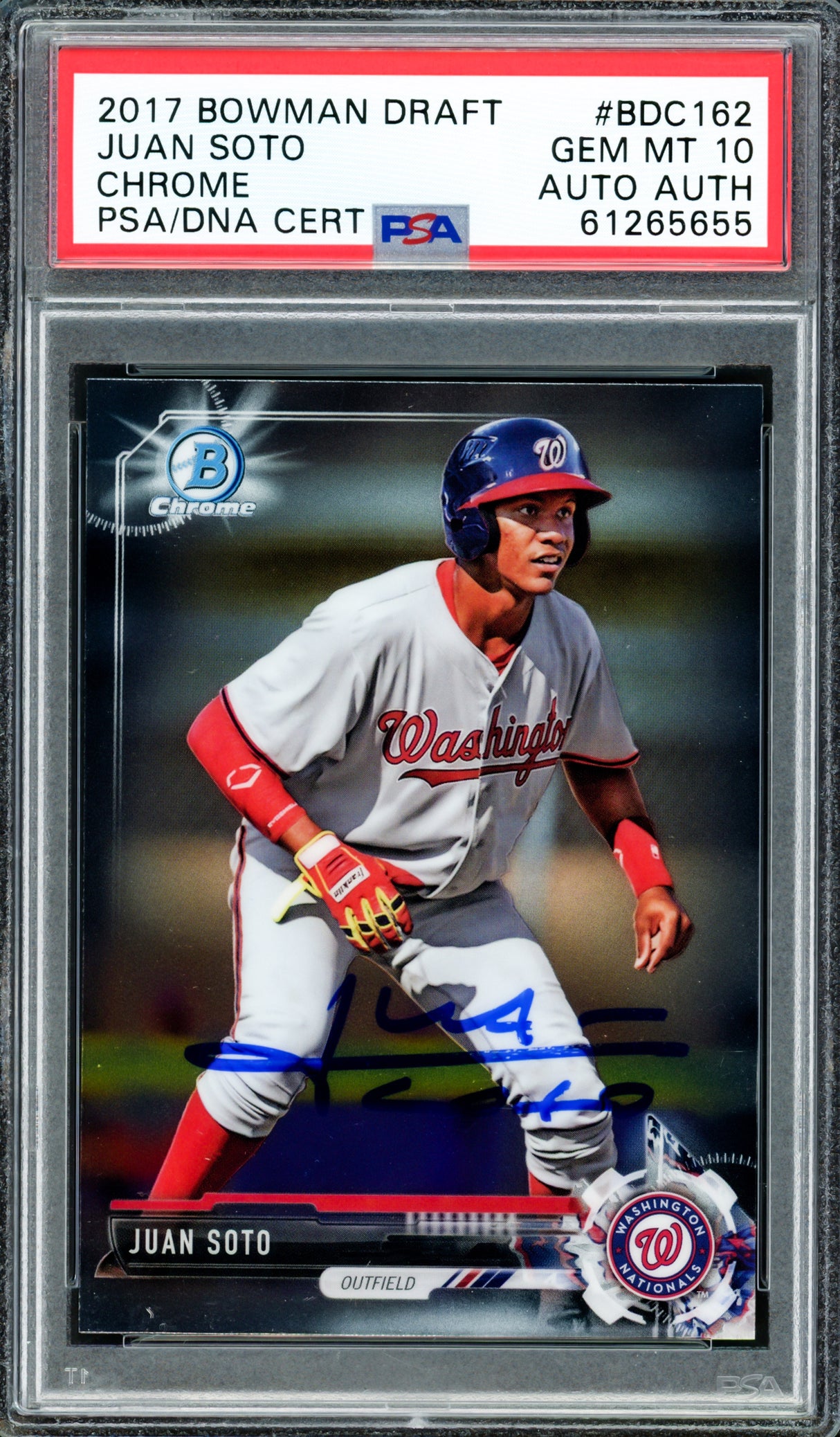 Juan Soto Autographed 2017 Bowman Draft Chrome Rookie Card #BDC162 New York Mets PSA 10 PSA/DNA #61265655