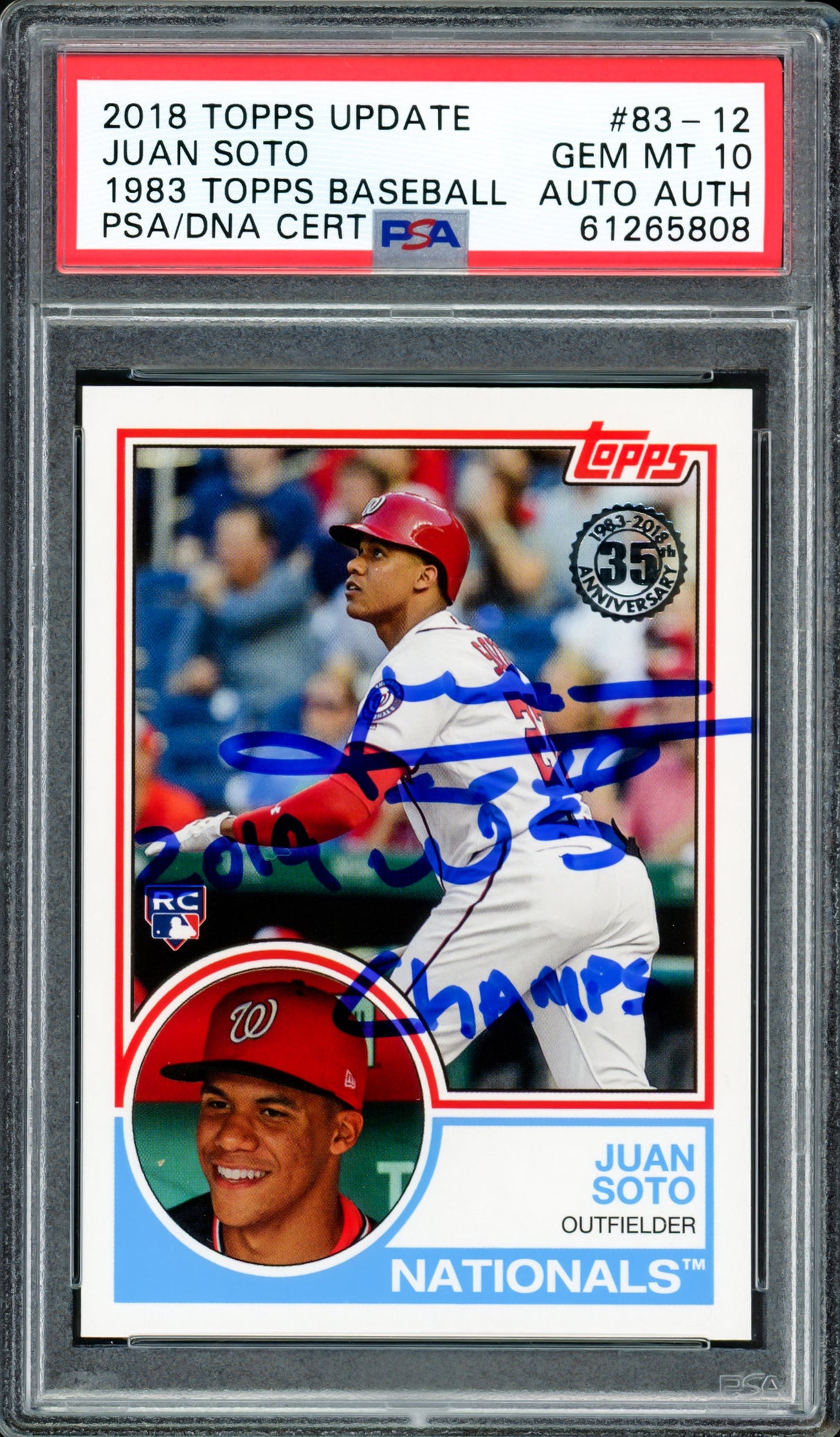 Juan Soto Autographed 2018 Topps Update 1983 Rookie Card #83-12 New York Mets PSA 10 "2019 WS Champs" PSA/DNA #61265808