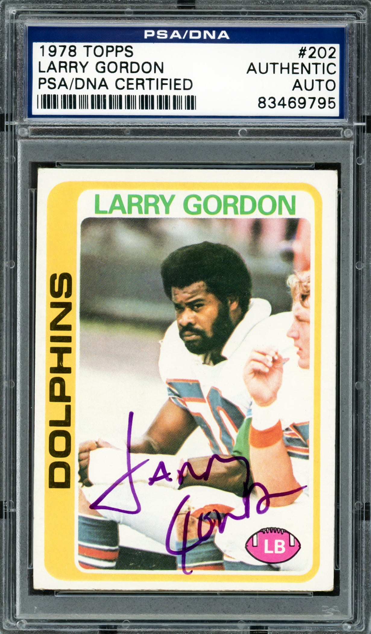 Larry Gordon Autographed 1978 Topps Card #202 Miami Dolphins PSA/DNA #83469795
