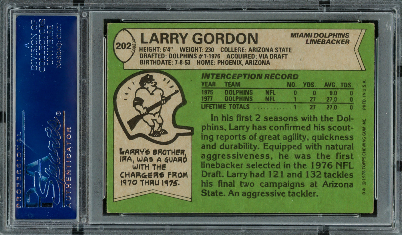 Larry Gordon Autographed 1978 Topps Card #202 Miami Dolphins PSA/DNA #83469795