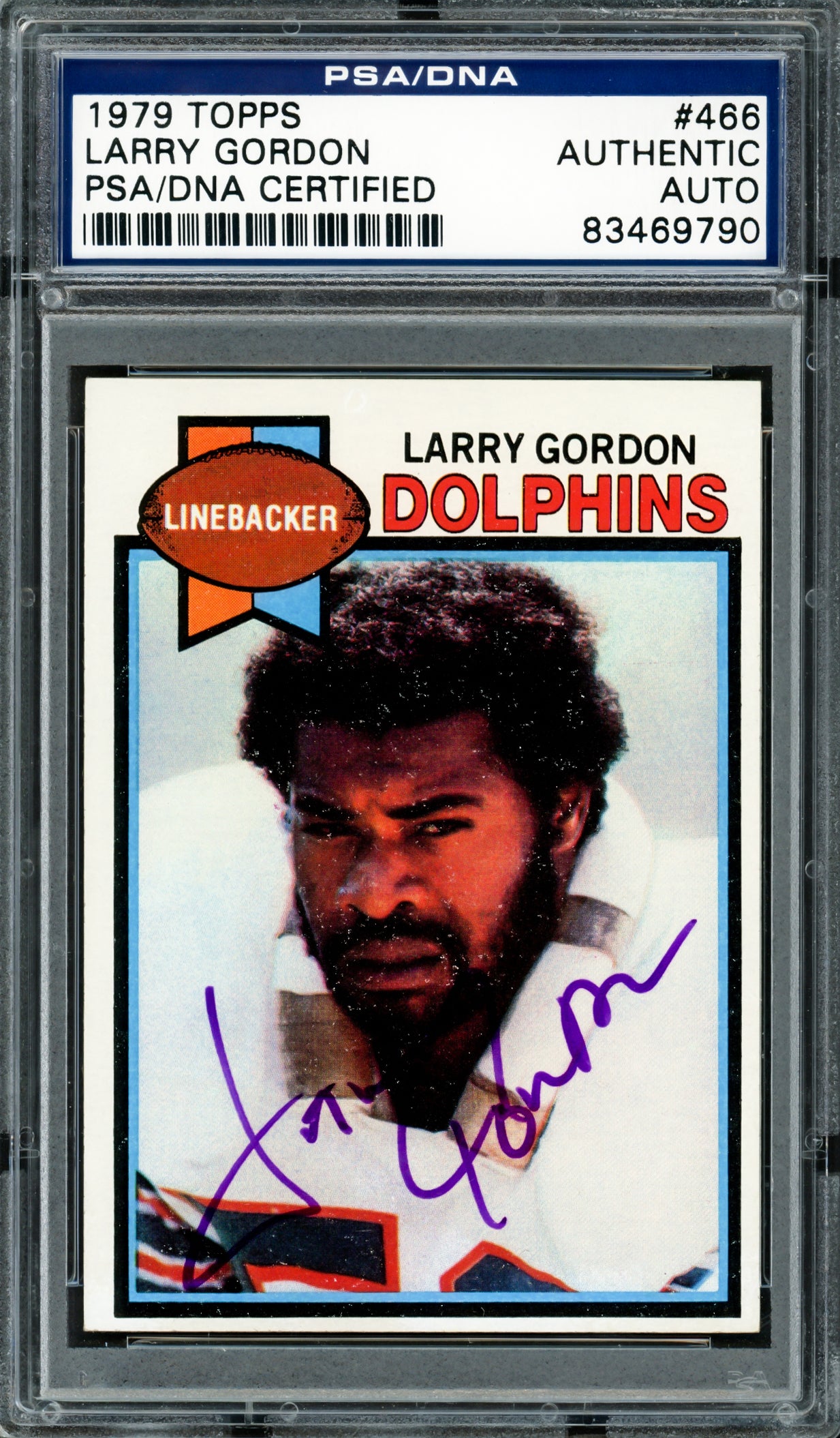 Larry Gordon Autographed 1979 Topps Card #466 Miami Dolphins PSA/DNA #83469790