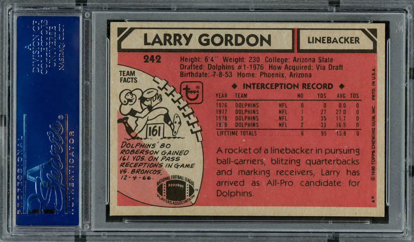 Larry Gordon Autographed 1980 Topps Card #242 Miami Dolphins PSA/DNA #83469970