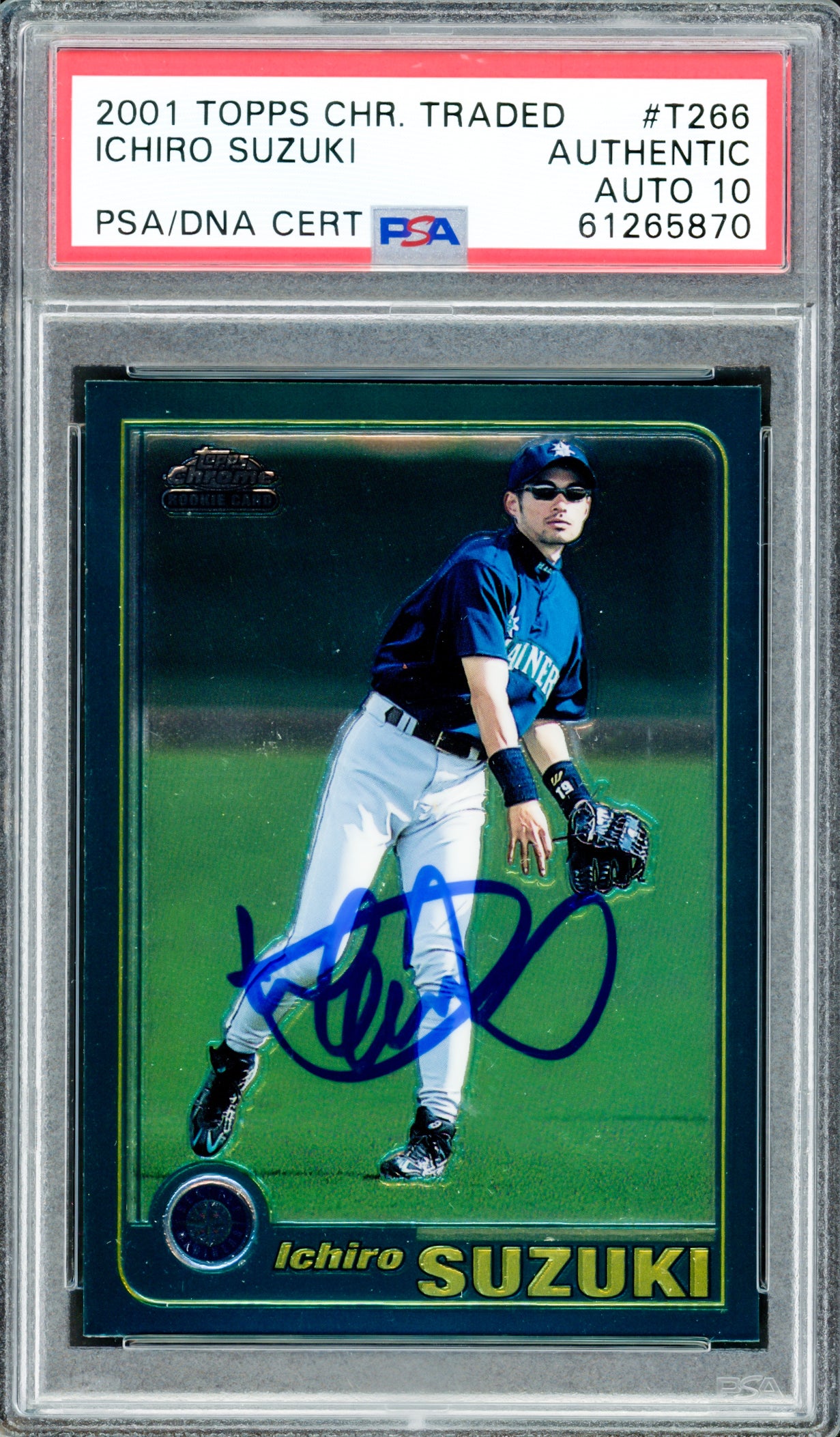 Ichiro Suzuki Autographed 2001 Topps Chrome Traded Rookie Card #T266 Seattle Mariners Auto Grade Gem Mint 10 PSA/DNA #61265870