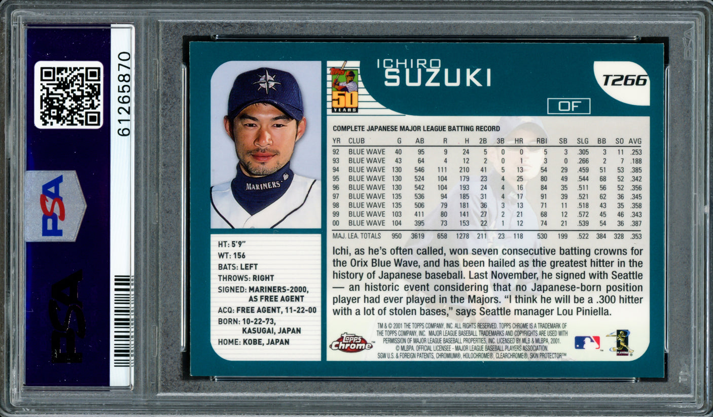 Ichiro Suzuki Autographed 2001 Topps Chrome Traded Rookie Card #T266 Seattle Mariners Auto Grade Gem Mint 10 PSA/DNA #61265870