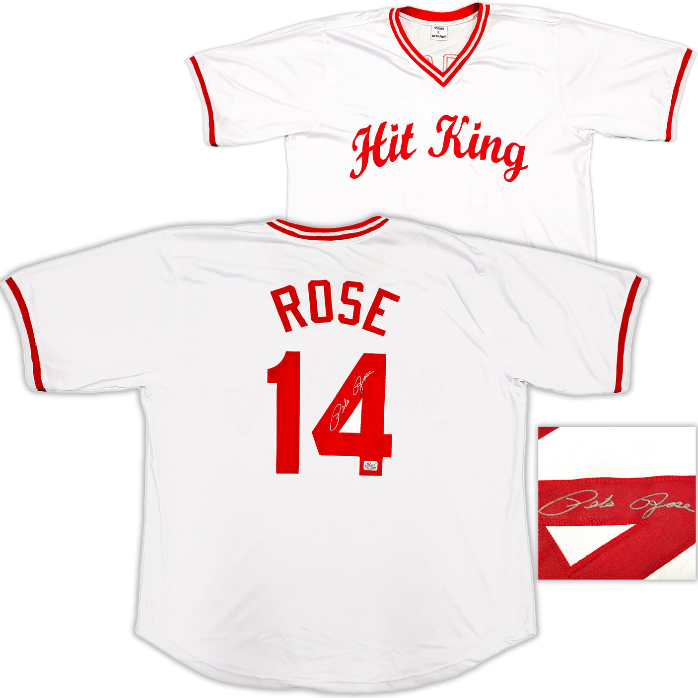 Cincinnati Reds Pete Rose Autographed White & Red Baseball Jersey PR Holo Stock #228778