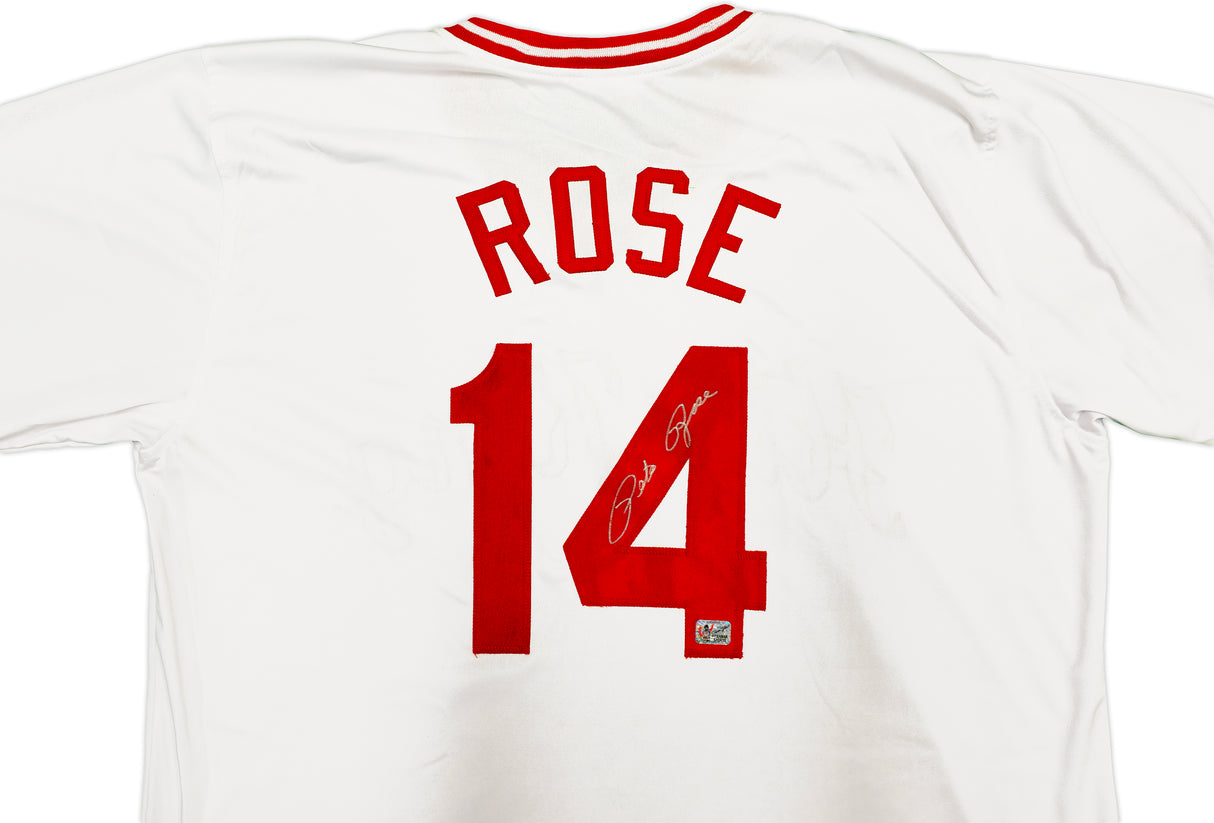 Cincinnati Reds Pete Rose Autographed White & Red Baseball Jersey PR Holo Stock #228778