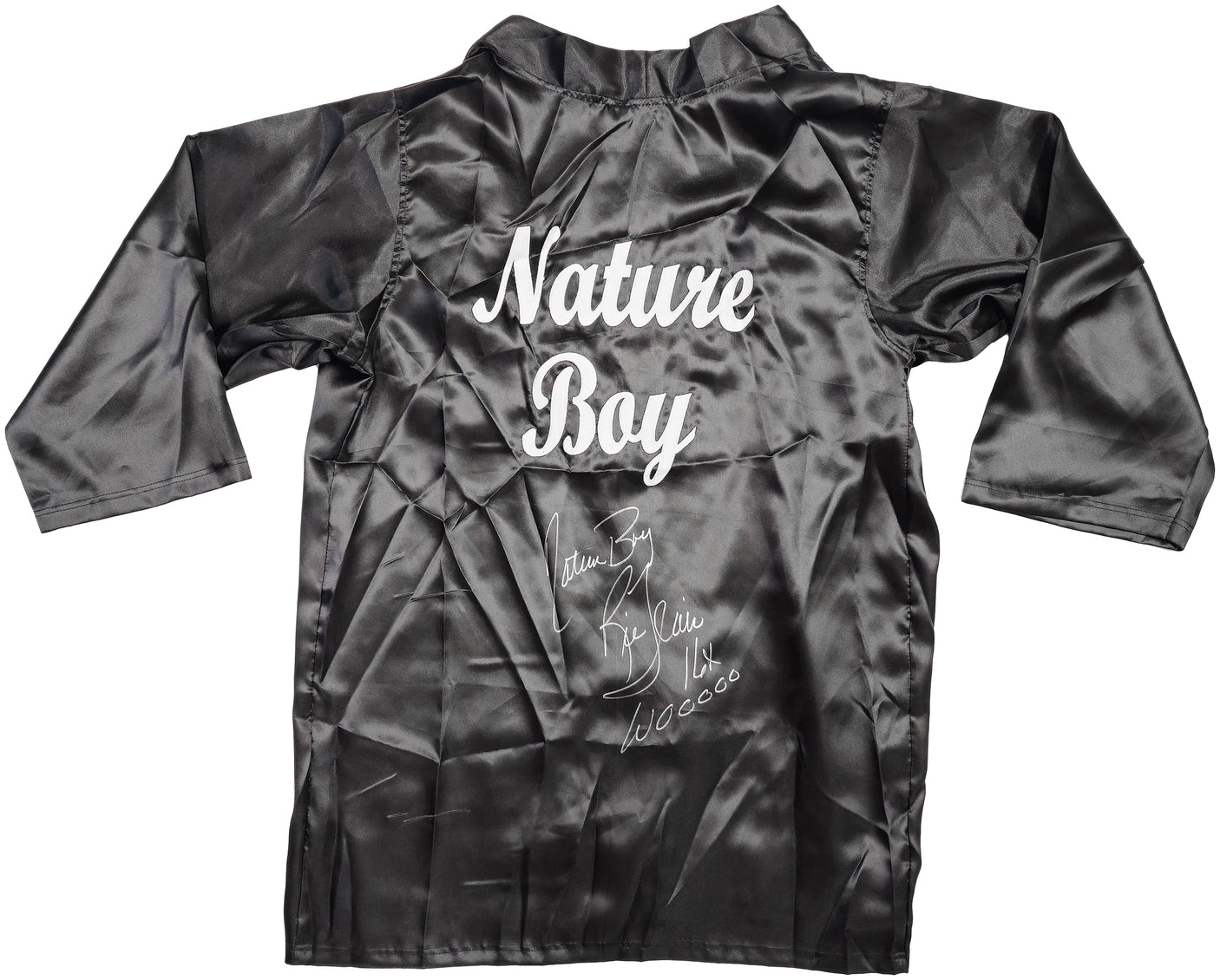 Ric Flair Autographed Black Wrestling Robe "Nature Boy, 16x & Wooooo" PSA/DNA Stock #227979