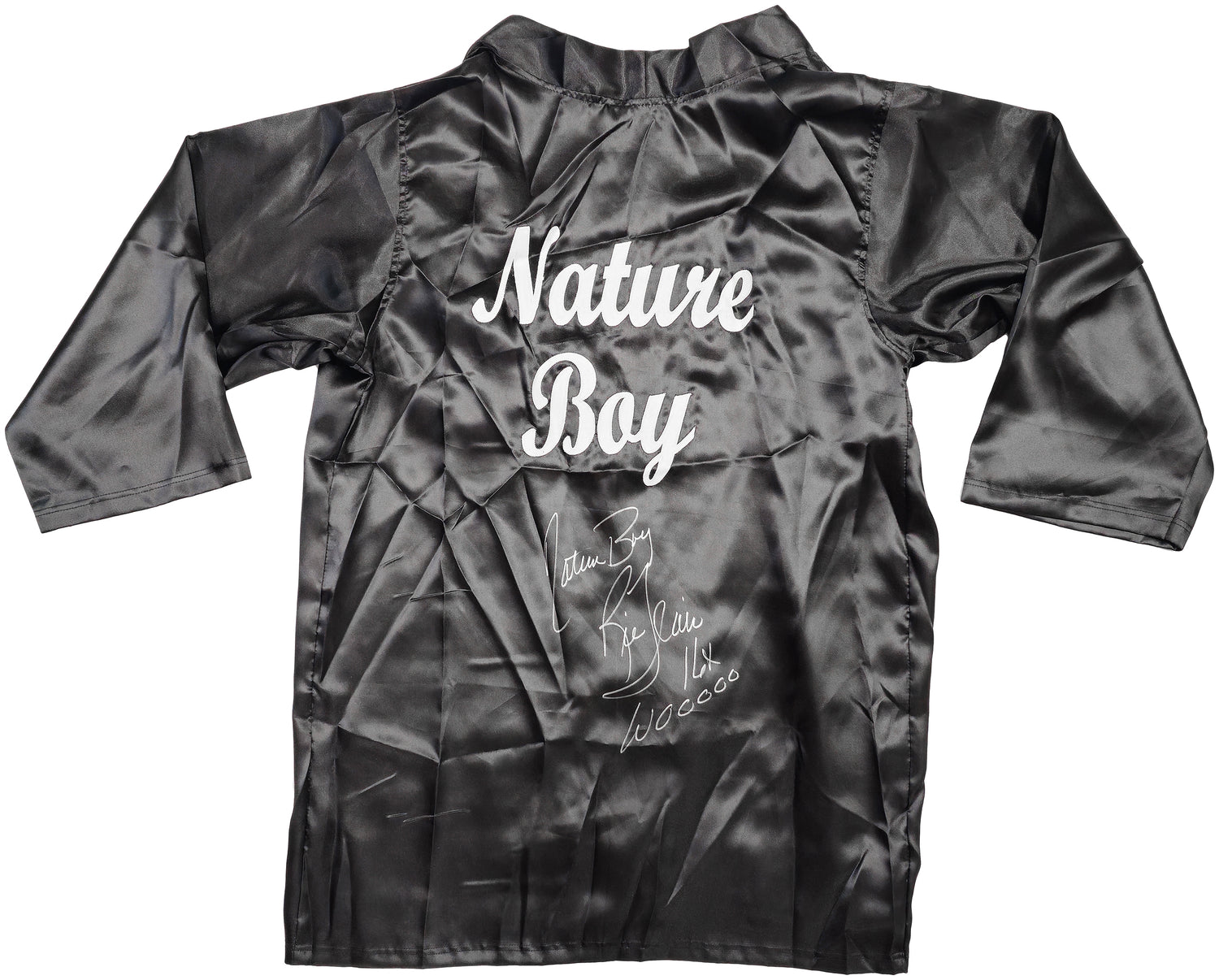 Ric Flair Autographed Black Wrestling Robe "Nature Boy, 16x & Wooooo" PSA/DNA Stock #227979
