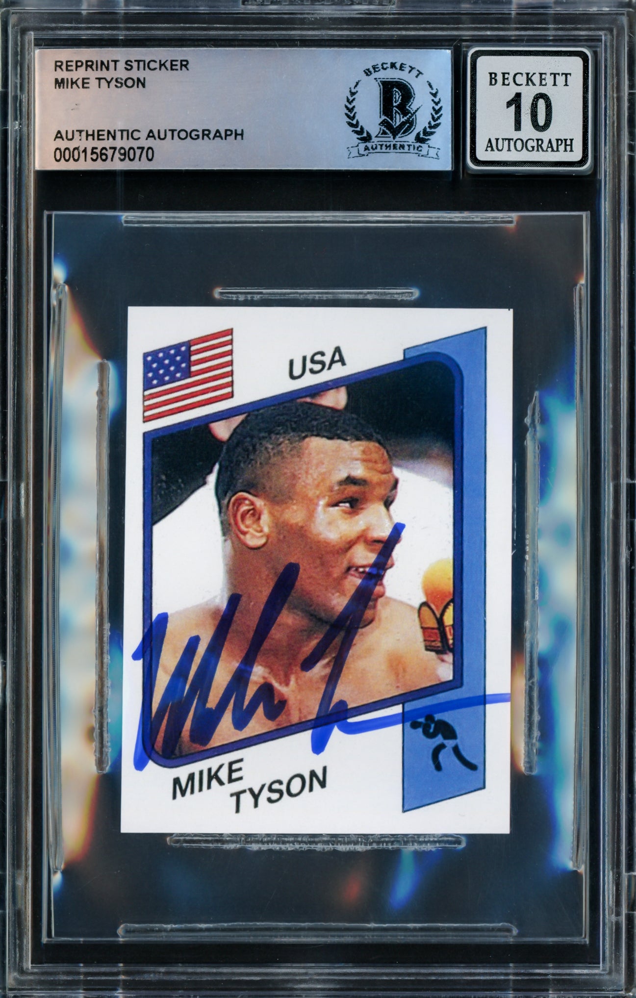 Mike Tyson Autographed 1986 Panini Supersport Reprint Rookie Retro Sticker Card #153 Auto Grade Gem Mint 10 Beckett BAS Stock #228824