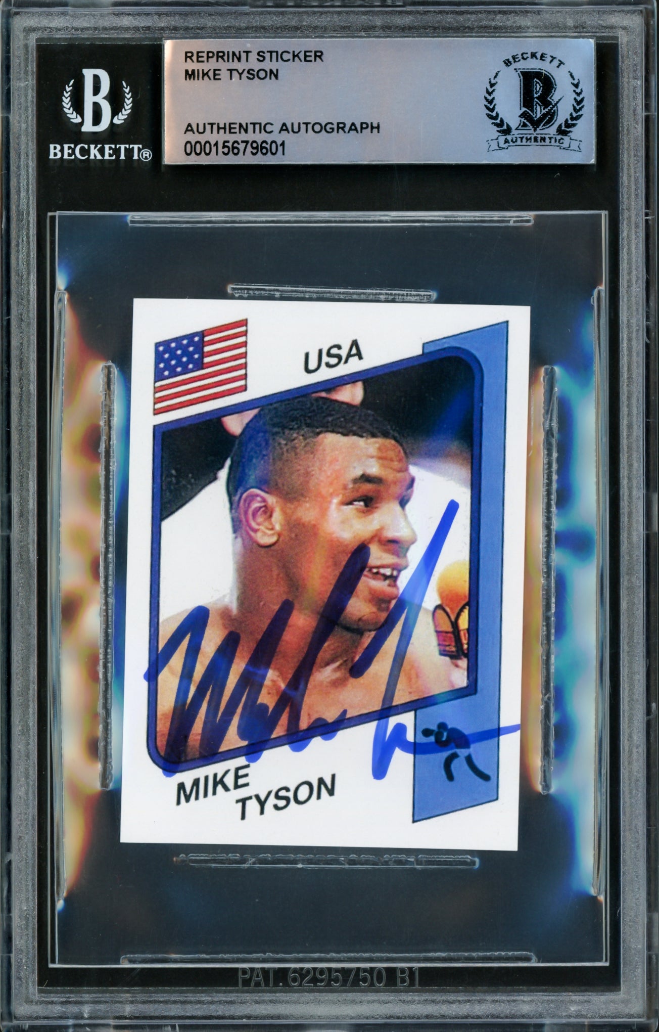 Mike Tyson Autographed 1986 Panini Supersport Reprint Rookie Retro Sticker Card #153 Beckett BAS Stock #228825