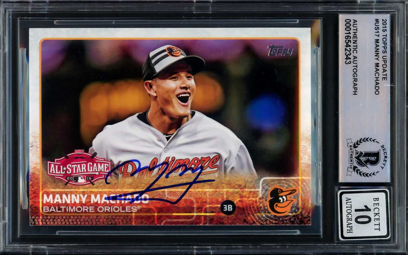 Manny Machado Autographed 2015 Topps Update Card #US17 Baltimore Orioles Auto Grade Gem Mint 10 Beckett BAS Stock #228979