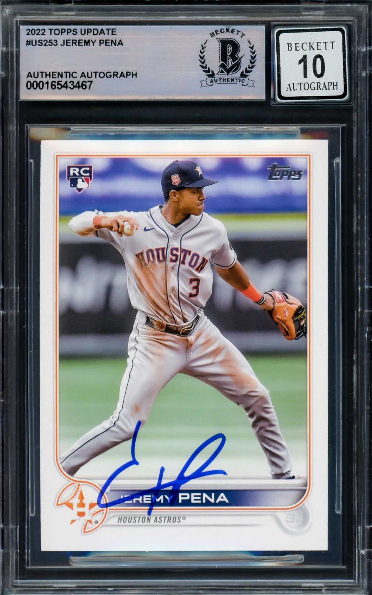 Jeremy Pena Autographed 2022 Topps Update Rookie Card #US253 Houston Astros Auto Grade Gem Mint 10 Beckett BAS Stock #229007