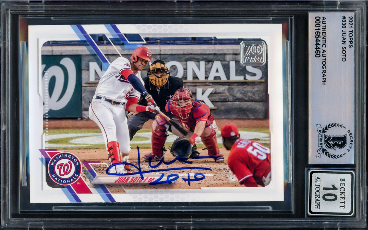 Juan Soto Autographed 2021 Topps Card #330 New York Mets Auto Grade Gem Mint 10 Beckett BAS Stock #229019