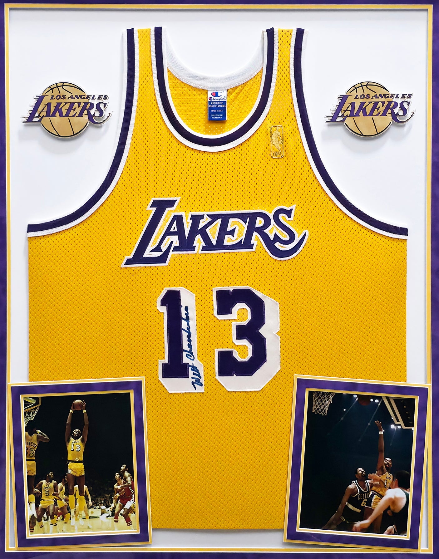 Los Angeles Lakers Wilt Chamberlain Autographed Framed Yellow Champion Jersey PSA/DNA #AE02265