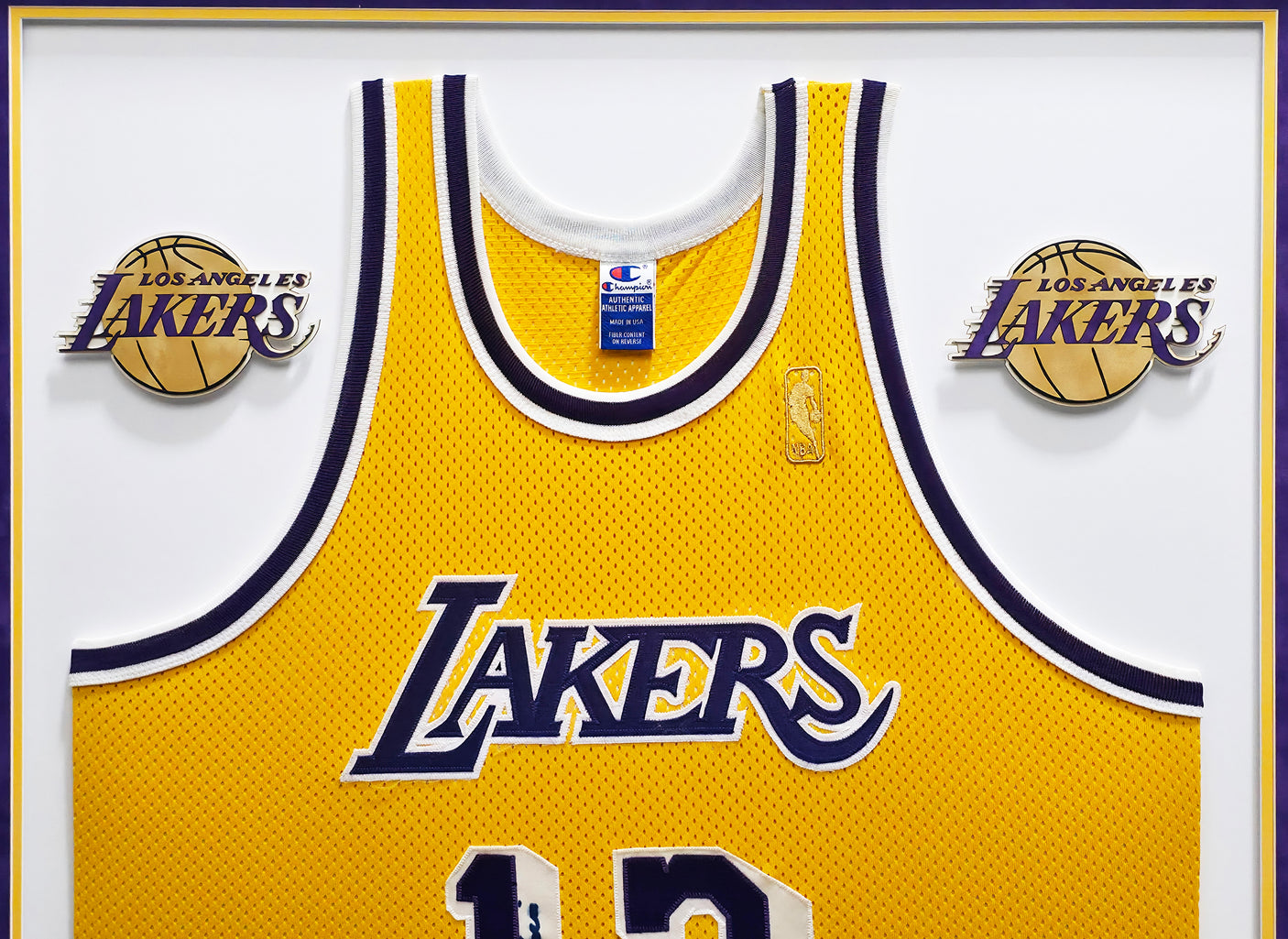 Los Angeles Lakers Wilt Chamberlain Autographed Framed Yellow Champion Jersey PSA/DNA #AE02265