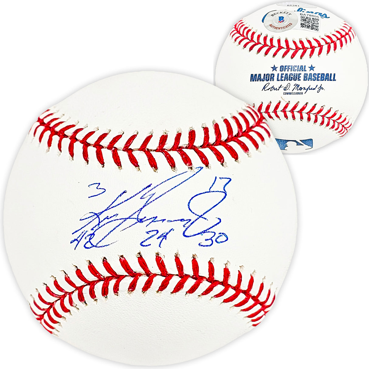 Ken Griffey Jr. Autographed Official MLB Baseball Seattle Mariners Career Uniform Numbers Beckett BAS & MCS Holo Stock #196994