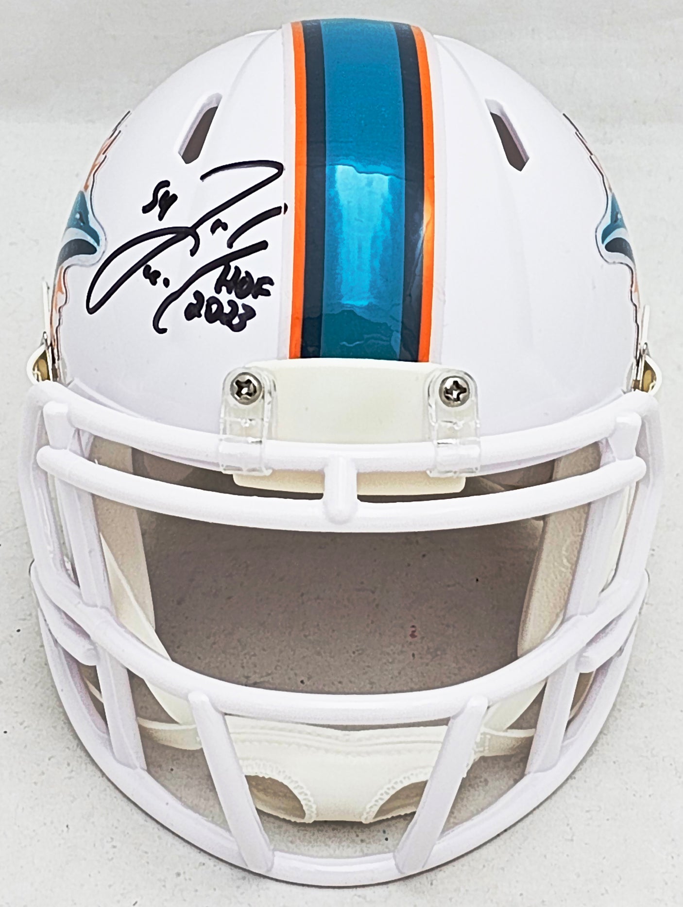 Zach Thomas Autographed Miami Dolphins White Speed Mini Helmet "HOF 2023" Beckett BAS Witness Stock #215335