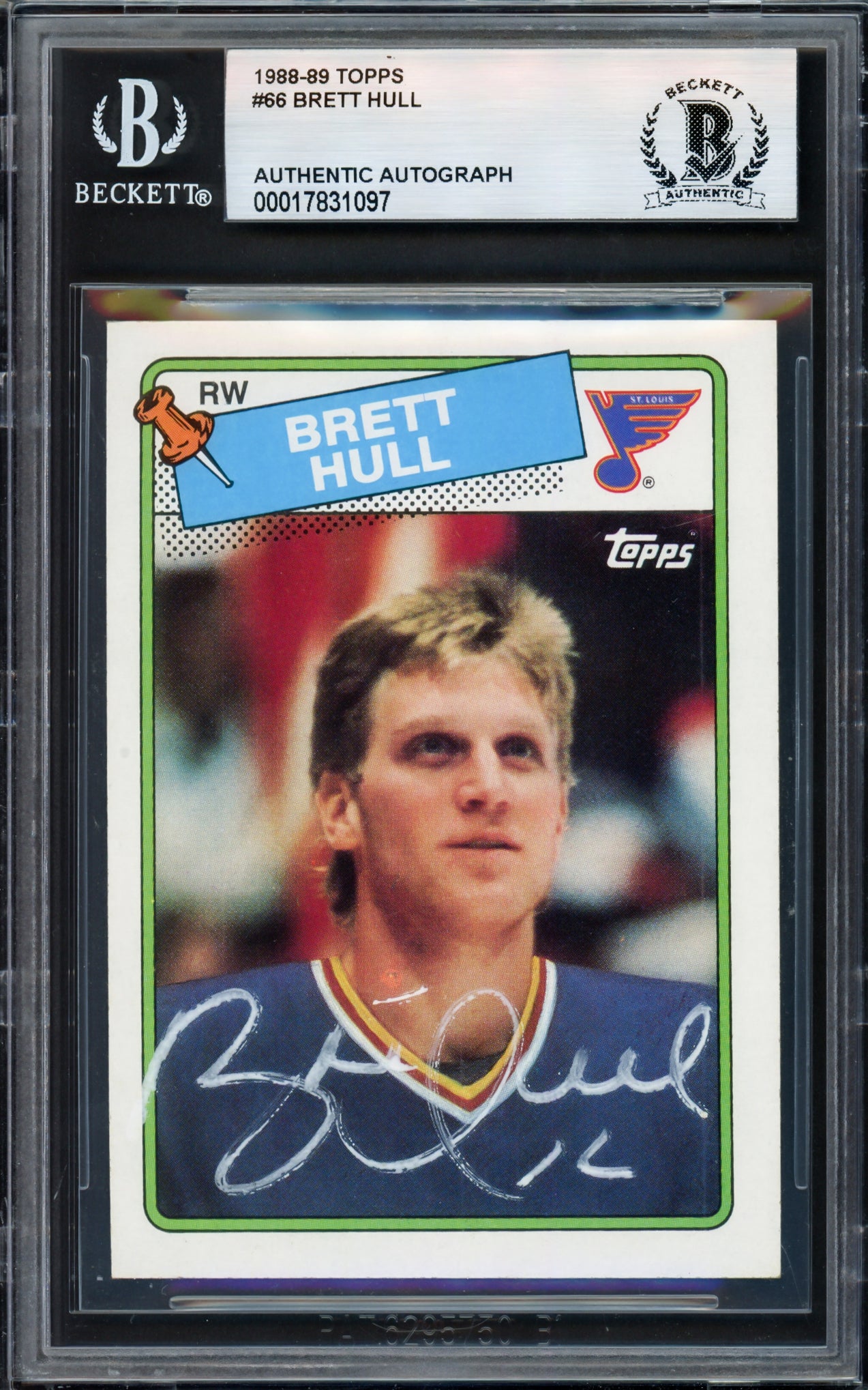 Brett Hull Autographed 1988-89 Topps Rookie Card #66 St. Louis Blues Beckett BAS Stock #239928