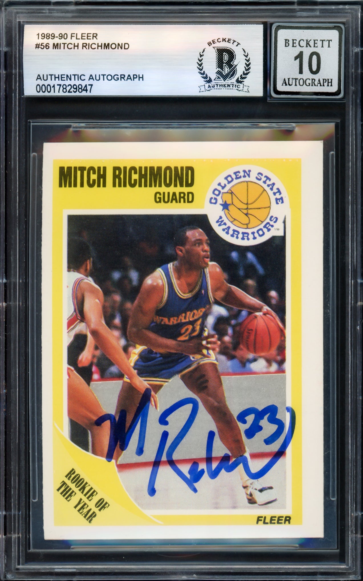 Mitch Richmond Autographed 1989-90 Fleer Rookie Card #56 Golden State Warriors Auto Grade Gem Mint 10 Beckett BAS Stock #239932
