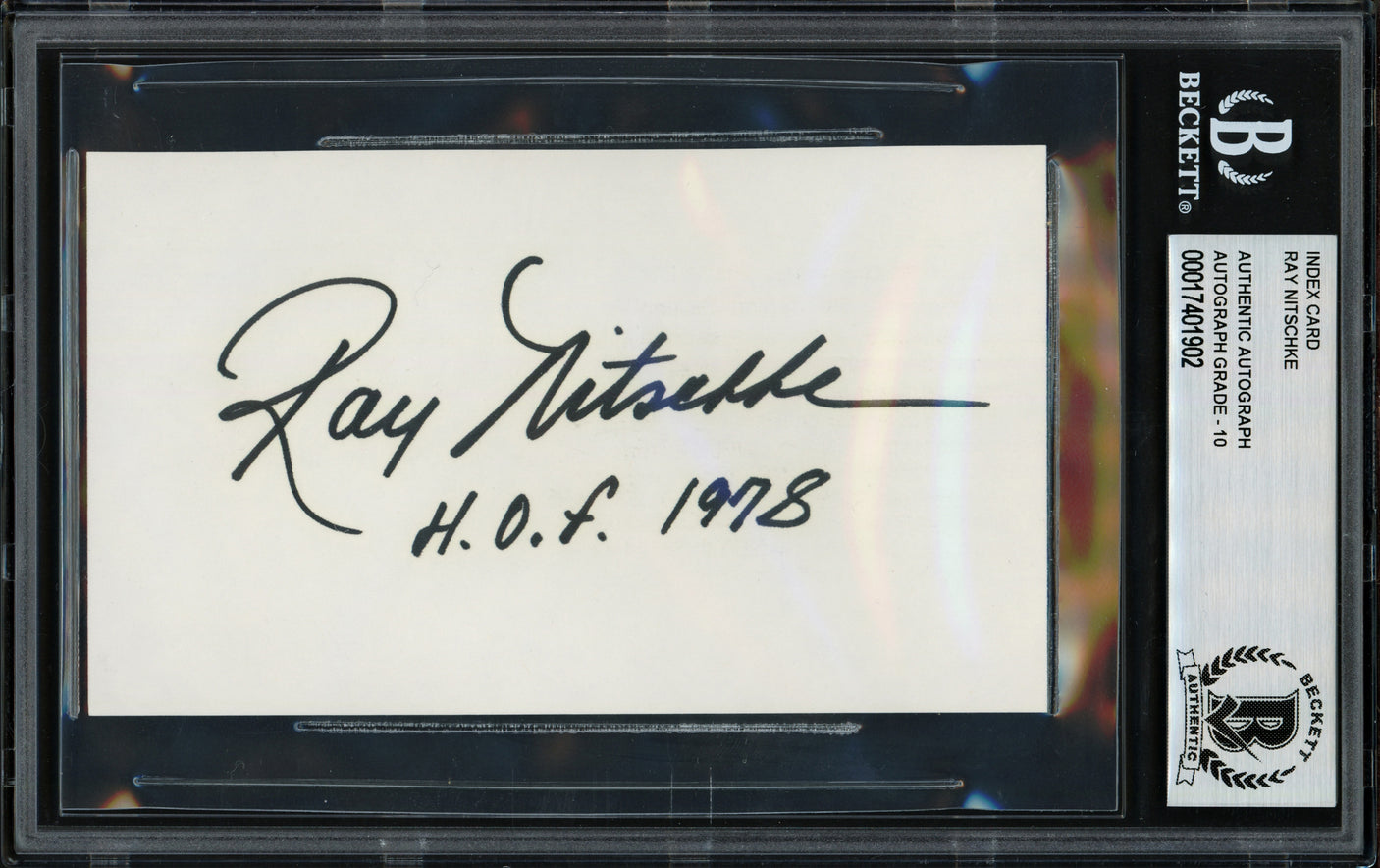 Ray Nitschke Autographed 3x5 Index Card Green Bay Packers Auto Grade Gem Mint 10 "HOF 1978" Beckett BAS Stock #239934