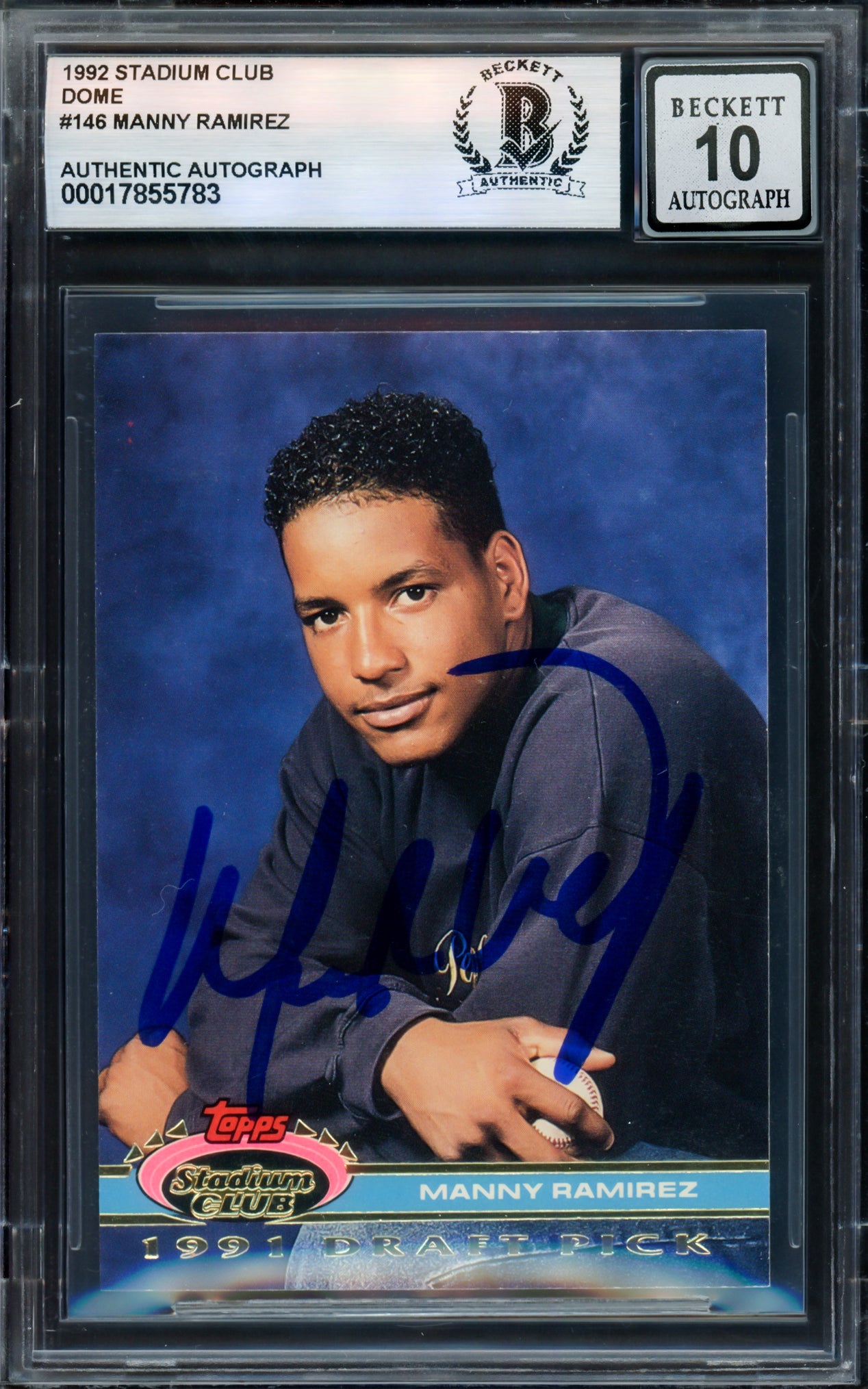Manny Ramirez Autographed 1992 Stadium Club SE Skydome Rookie Card #146 Cleveland Indians Auto Grade Gem Mint 10 Beckett BAS Stock #239946