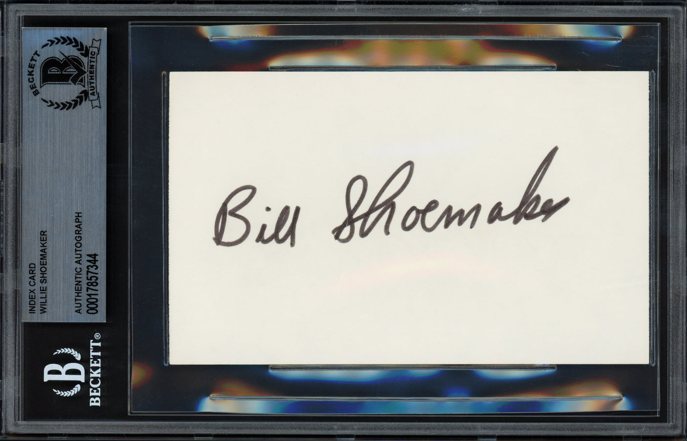 Willie Shoemaker Autographed 3x5 Index Card Jockey Beckett BAS Stock #239951