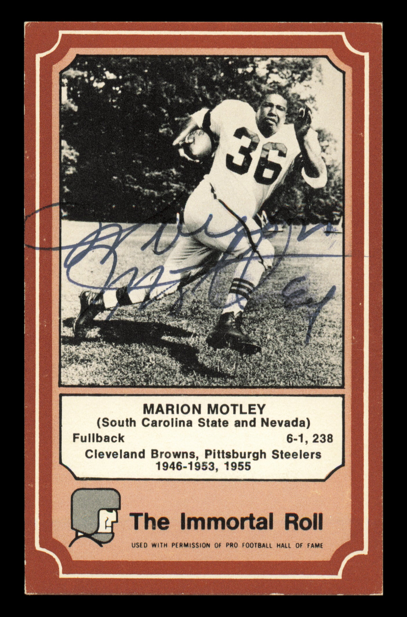 Marion Motley Autographed 1975 Fleer Card #37 Cleveland Browns SKU #240922