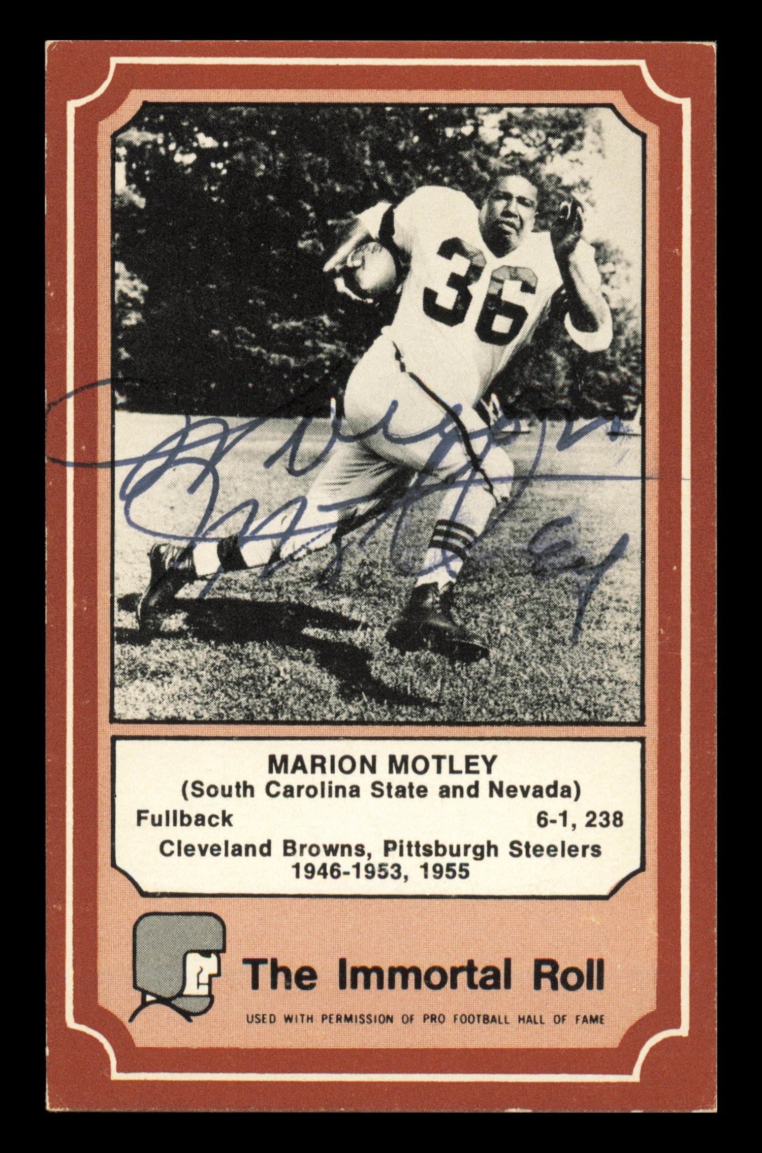 Marion Motley Autographed 1975 Fleer Card #37 Cleveland Browns SKU #240922