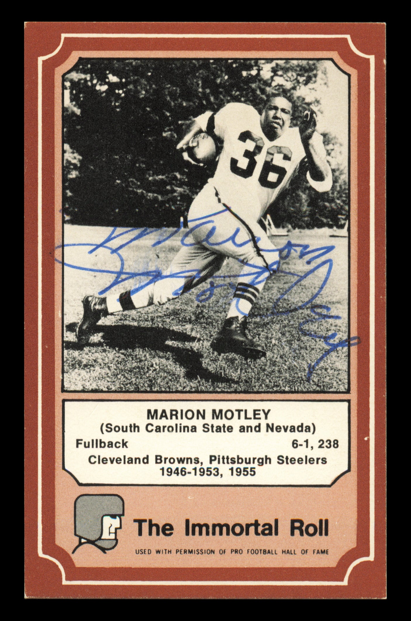 Marion Motley Autographed 1975 Fleer Card #37 Cleveland Browns SKU #240923