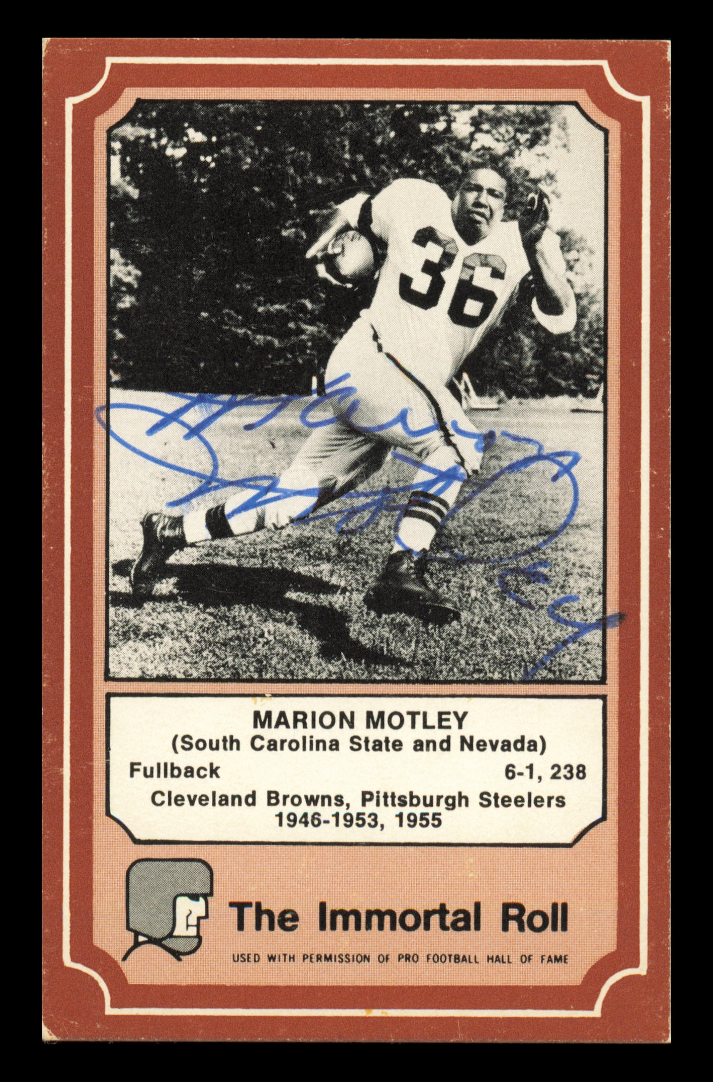 Marion Motley Autographed 1975 Fleer Card #37 Cleveland Browns SKU #240924