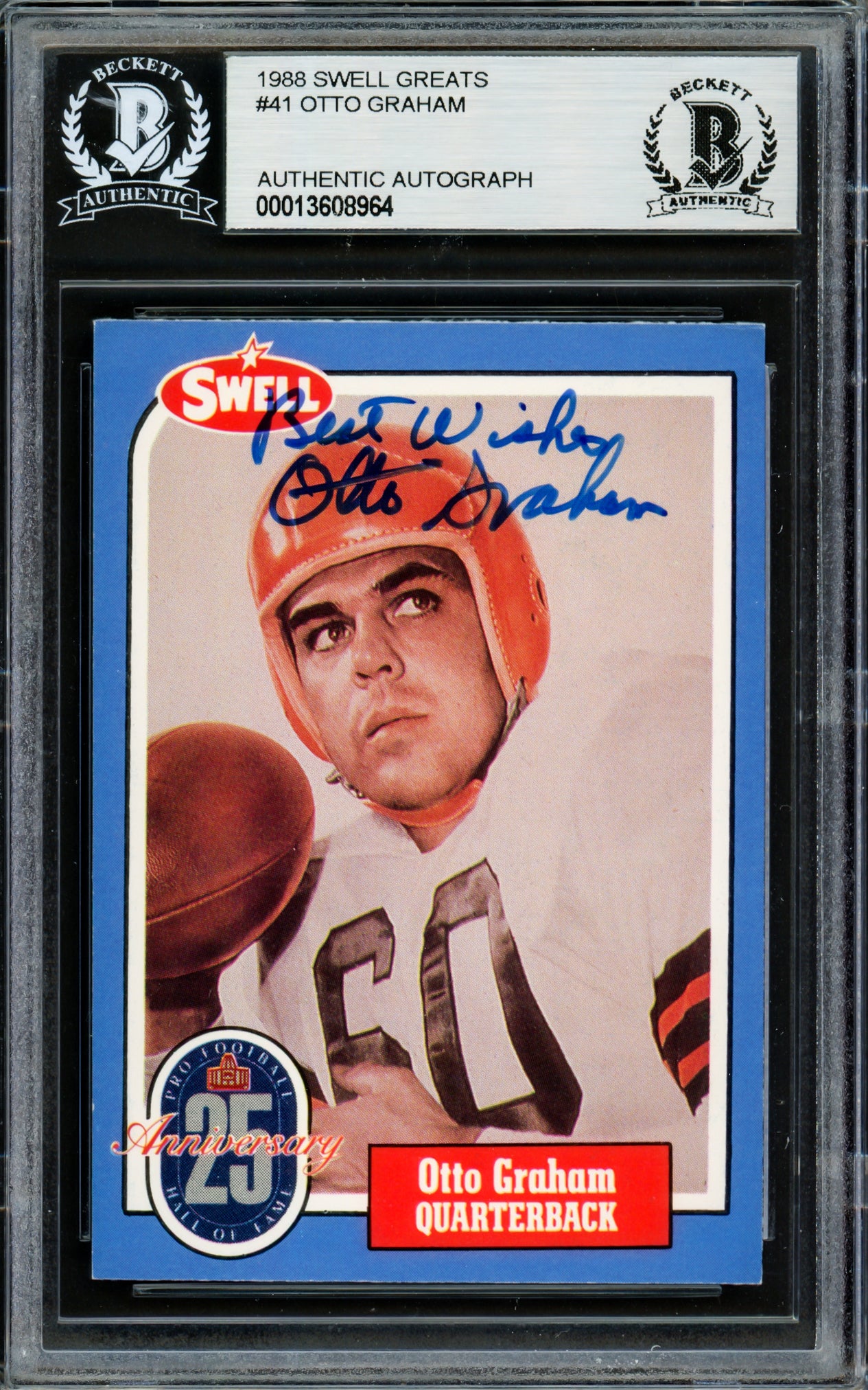 Otto Graham Autographed 1988 Swell Greats Card #41 Cleveland Browns "Best Wishes" Beckett BAS #13608964