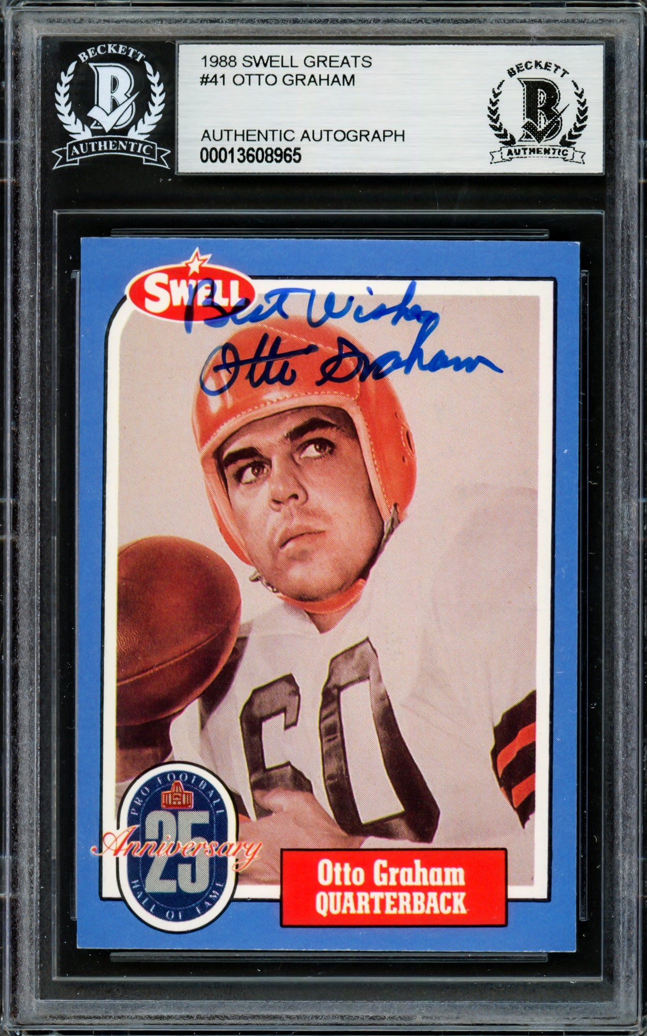 Otto Graham Autographed 1988 Swell Greats Card #41 Cleveland Browns "Best Wishes" Beckett BAS #13608965