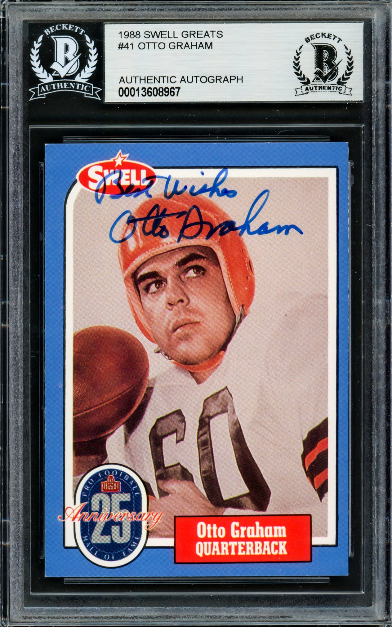 Otto Graham Autographed 1988 Swell Greats Card #41 Cleveland Browns "Best Wishes" Beckett BAS #13608967